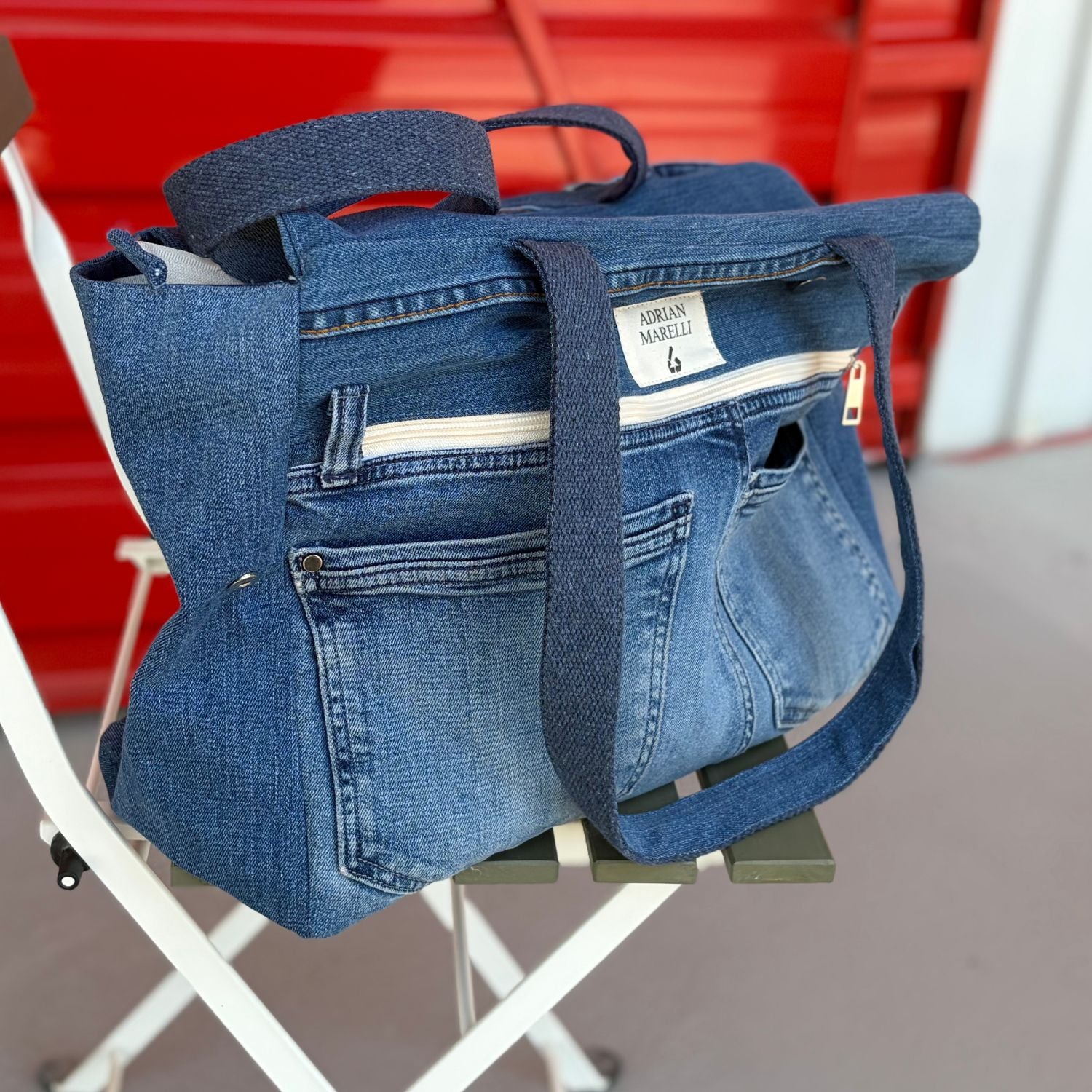 Upcycled Denim Sports Tote - Blue