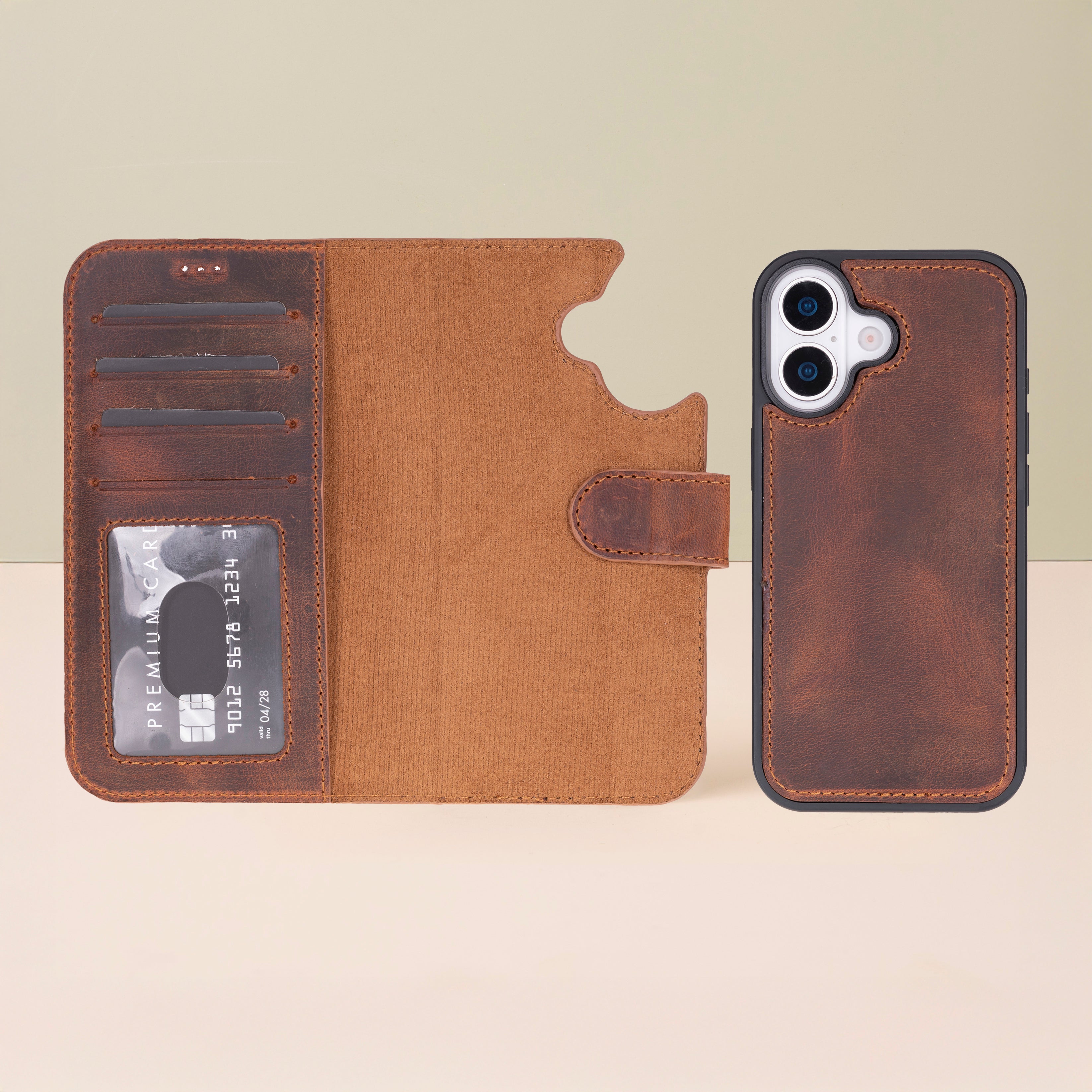 Leathere iPhone 17 Wallet Case – Brown - New York