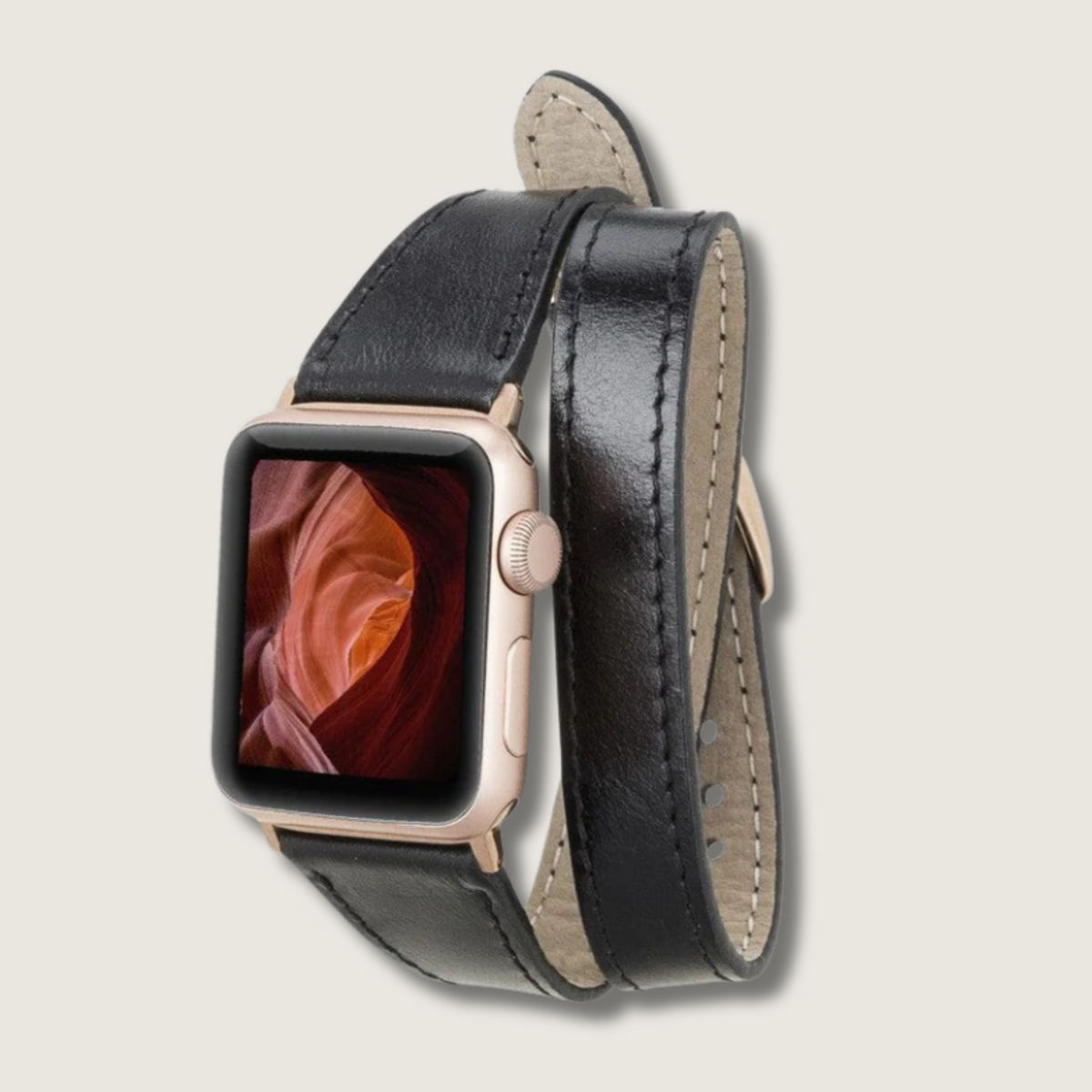 NEW Luxury Leather Brown/Black Apple Watch Band Black Leather Apple Watch Band | Black Stitching | BARTON  main image 4