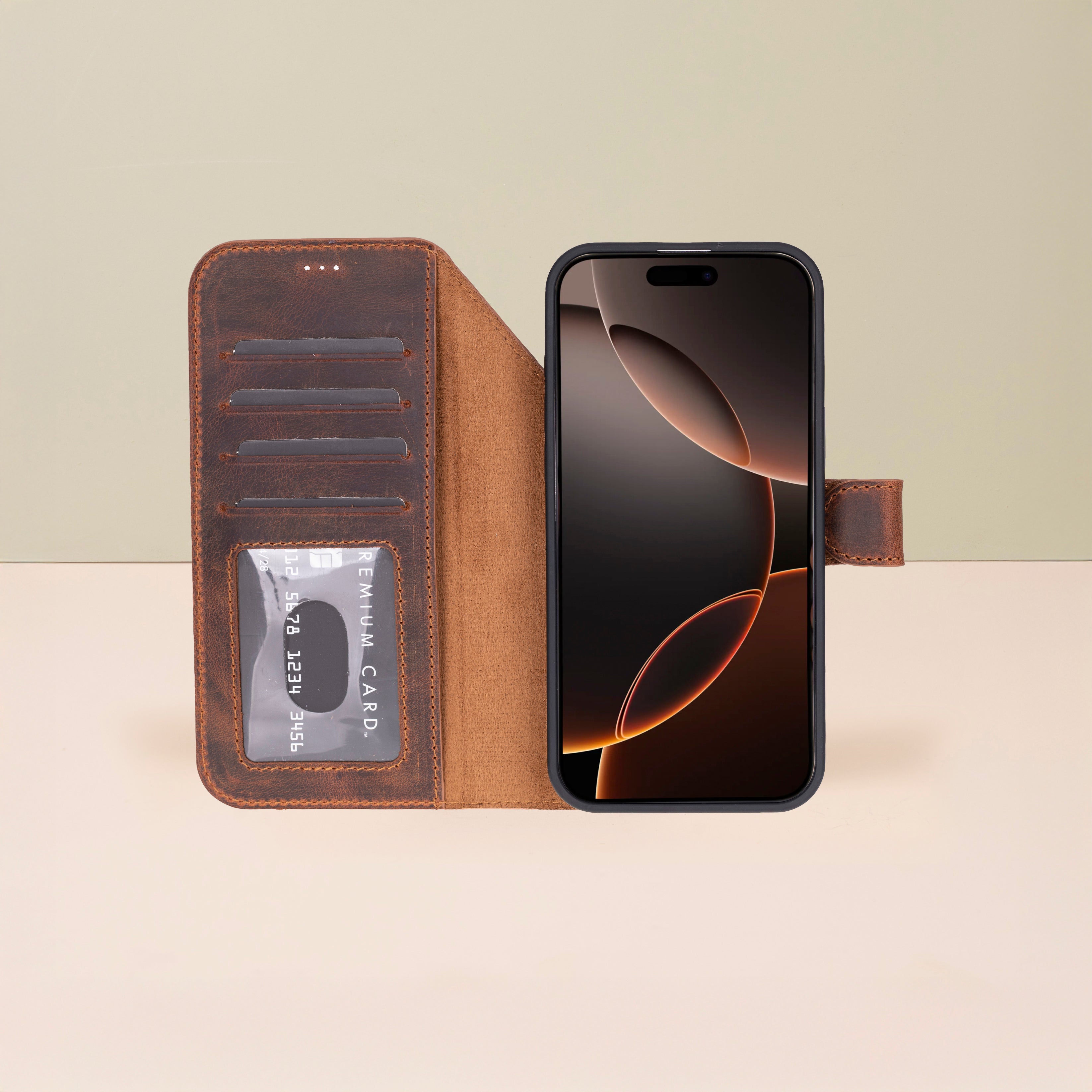 Leather iPhone 17 Pro Max Wallet Case – Brown - Austin