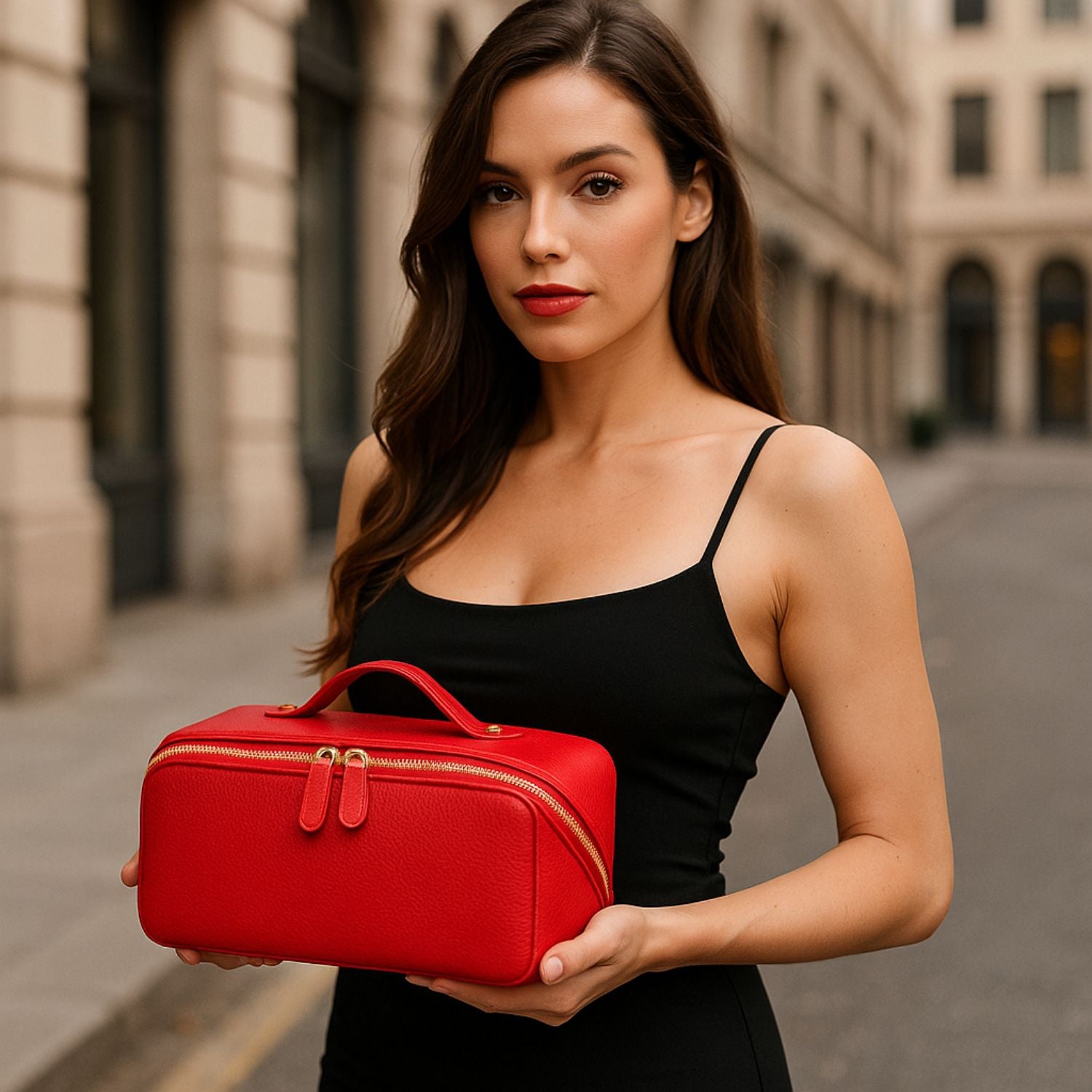 Luxury Leather Travel Vanity Case – Elegant & Spacious-Scarlet red - San Jose