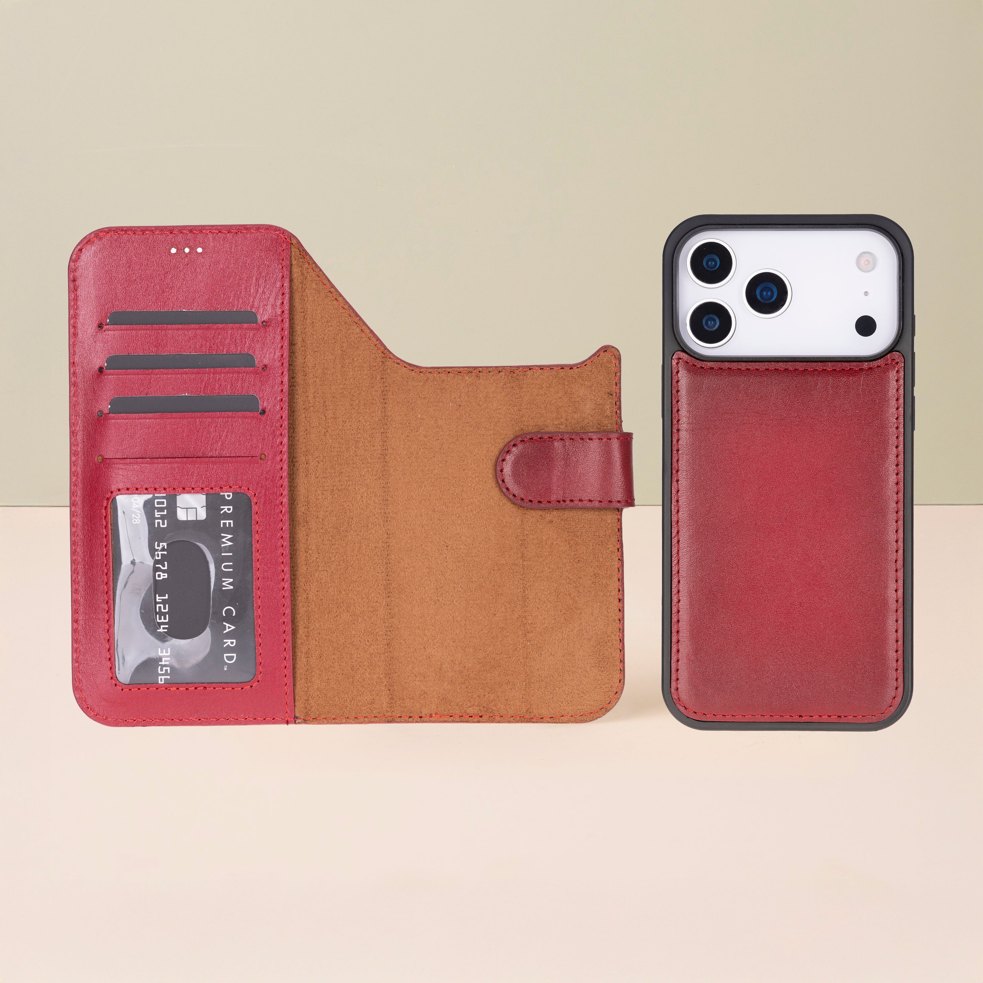 Leather iPhone 17 Pro Wallet Case – Red - Austin