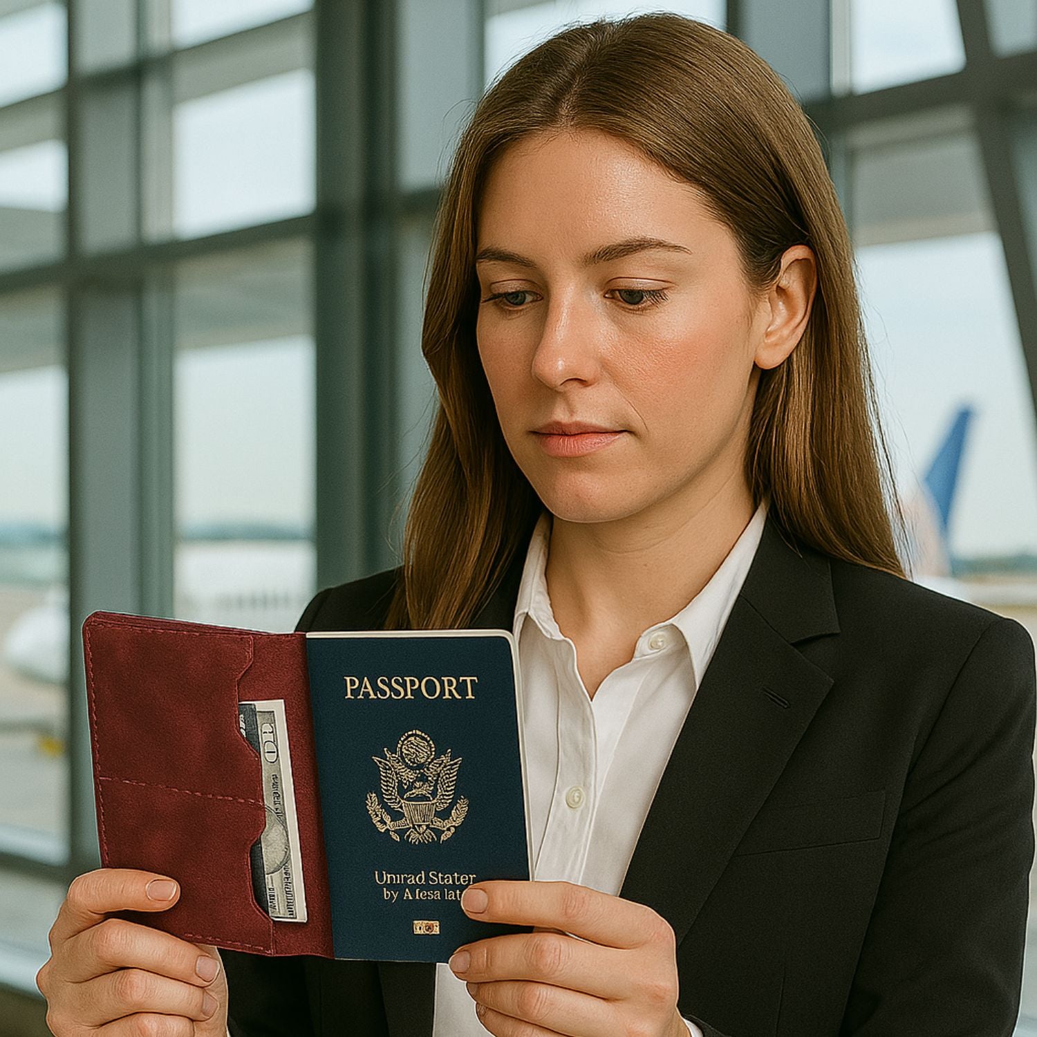 Leather Passport Holder - Burgundy - Milan