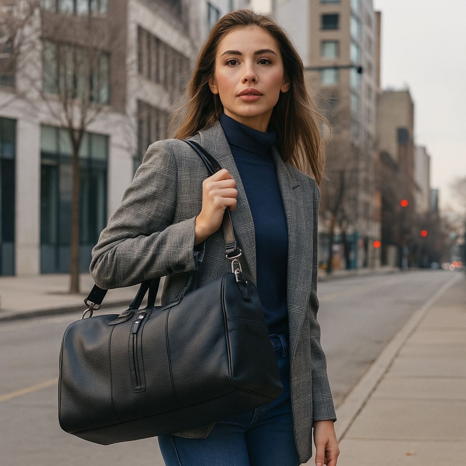 Vintage Leather Weekender Bag - Black - Edison
