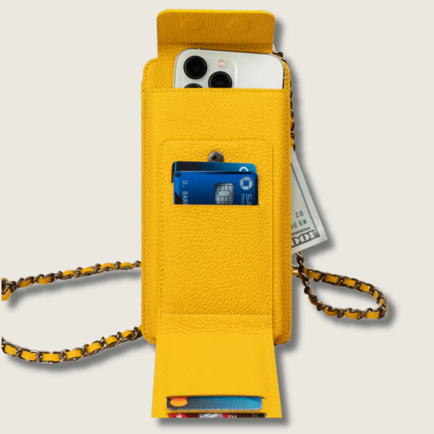 Yellow Leather Crossbody Phone Bag & Wallet