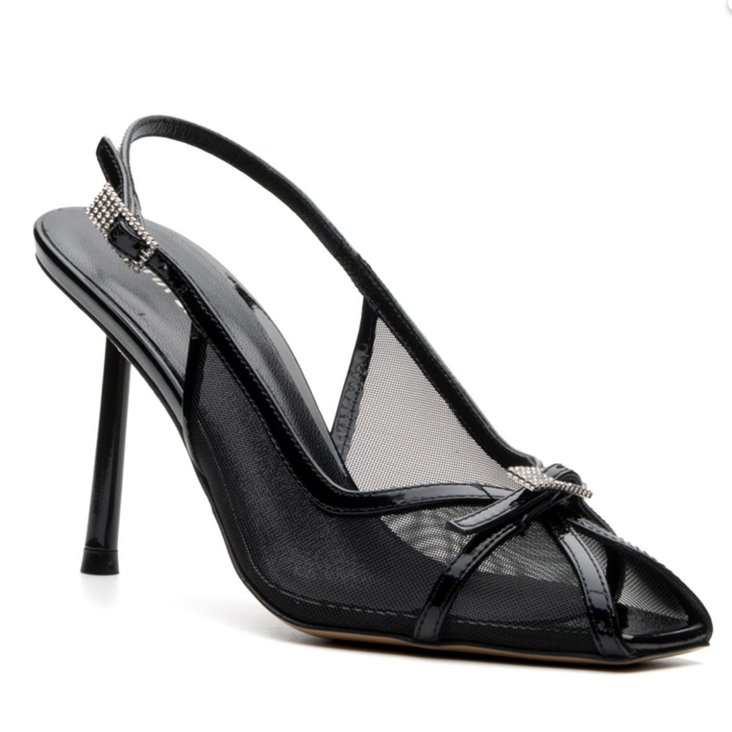 Black Mesh Pointed Toe Slingback High Heels - Black - Pittsburgh