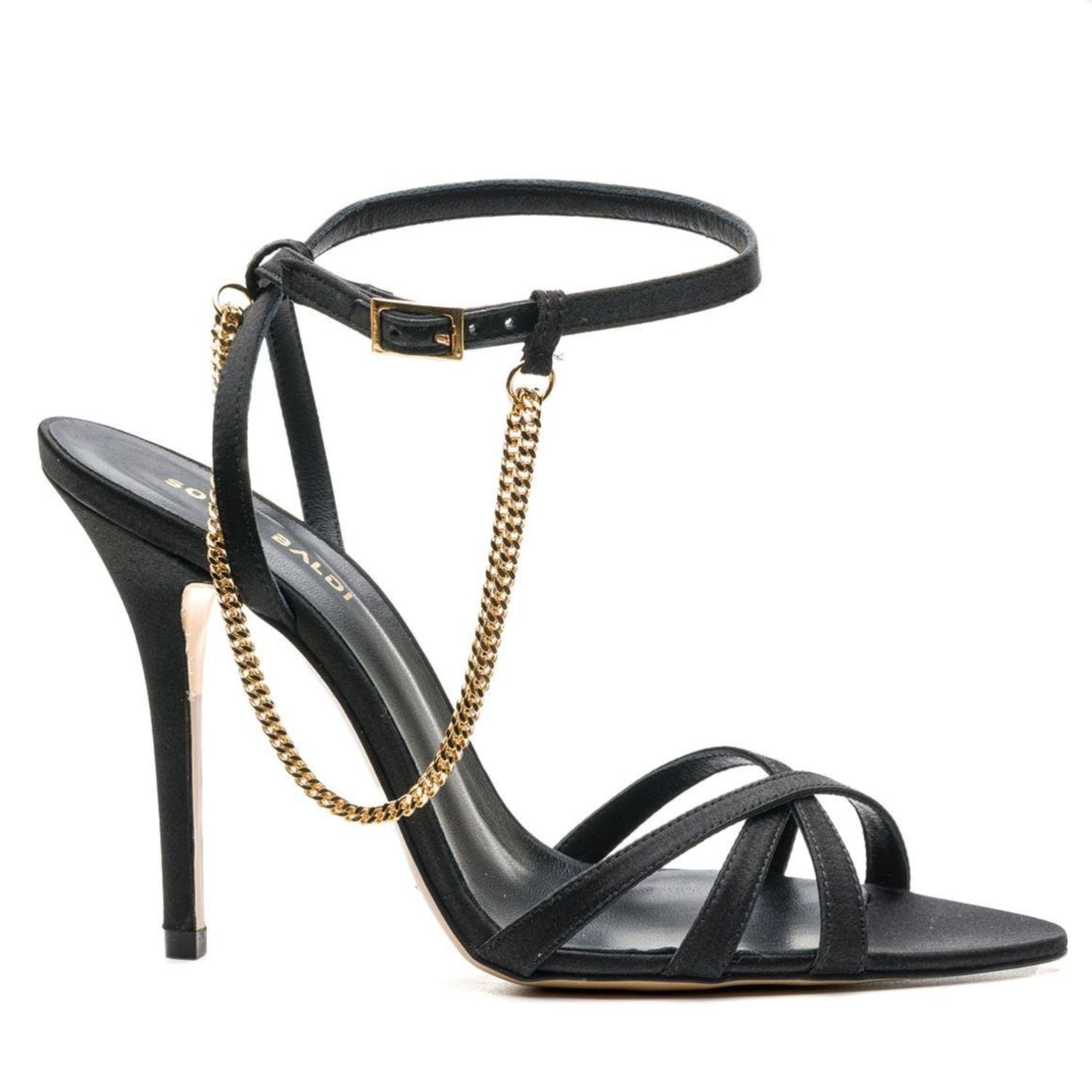Black Suede Chain Tassel High Heel Sandals - Black - Arlington