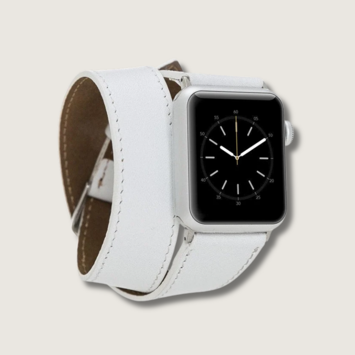 NEW White Leather Metal Luxury Apple Watch Band Minimalist Leather Apple Watch Band – Vellaire main image 4