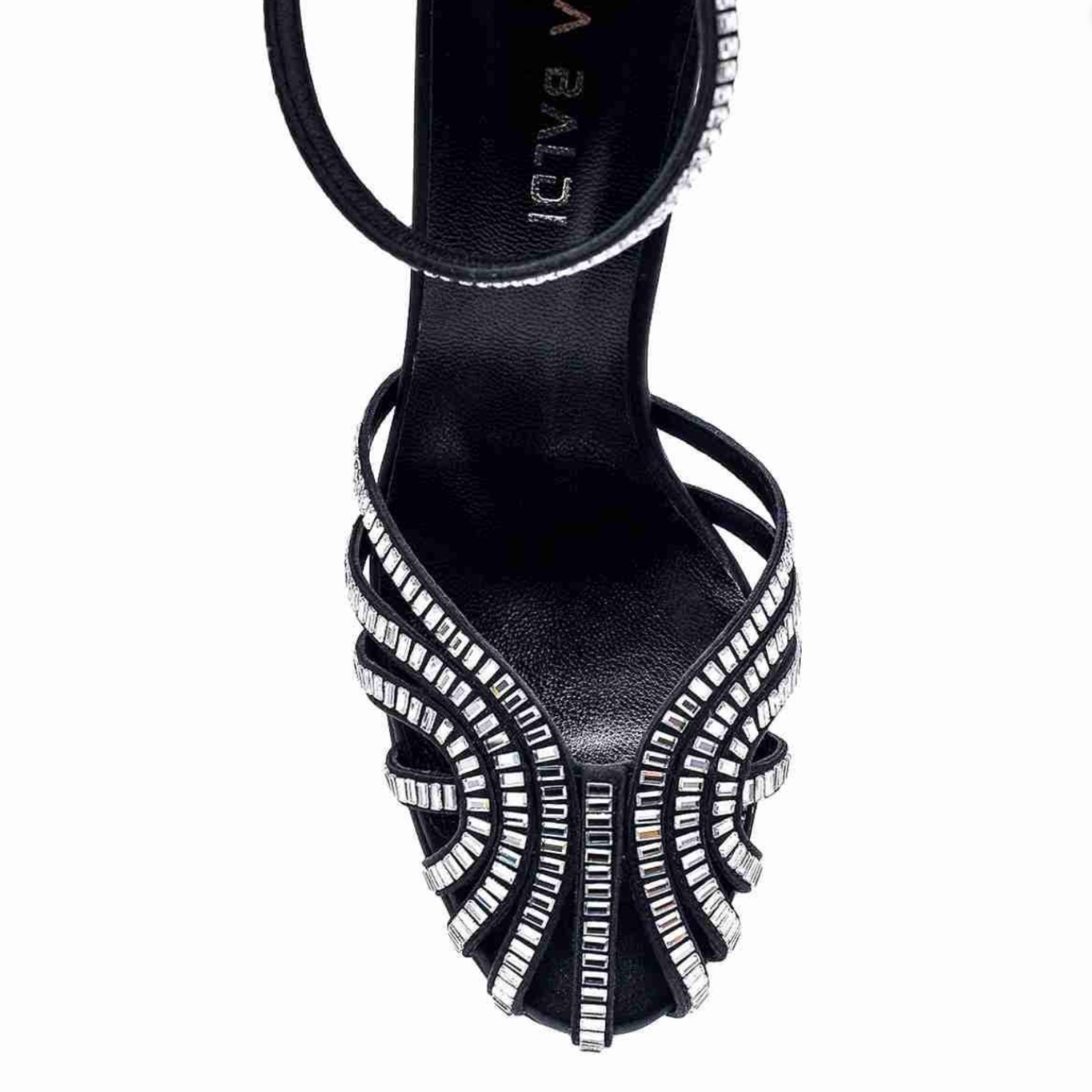 Black Rhinestone Platform Sandals - Crystal Embellished Block Heel Sandals - Black - Auburn