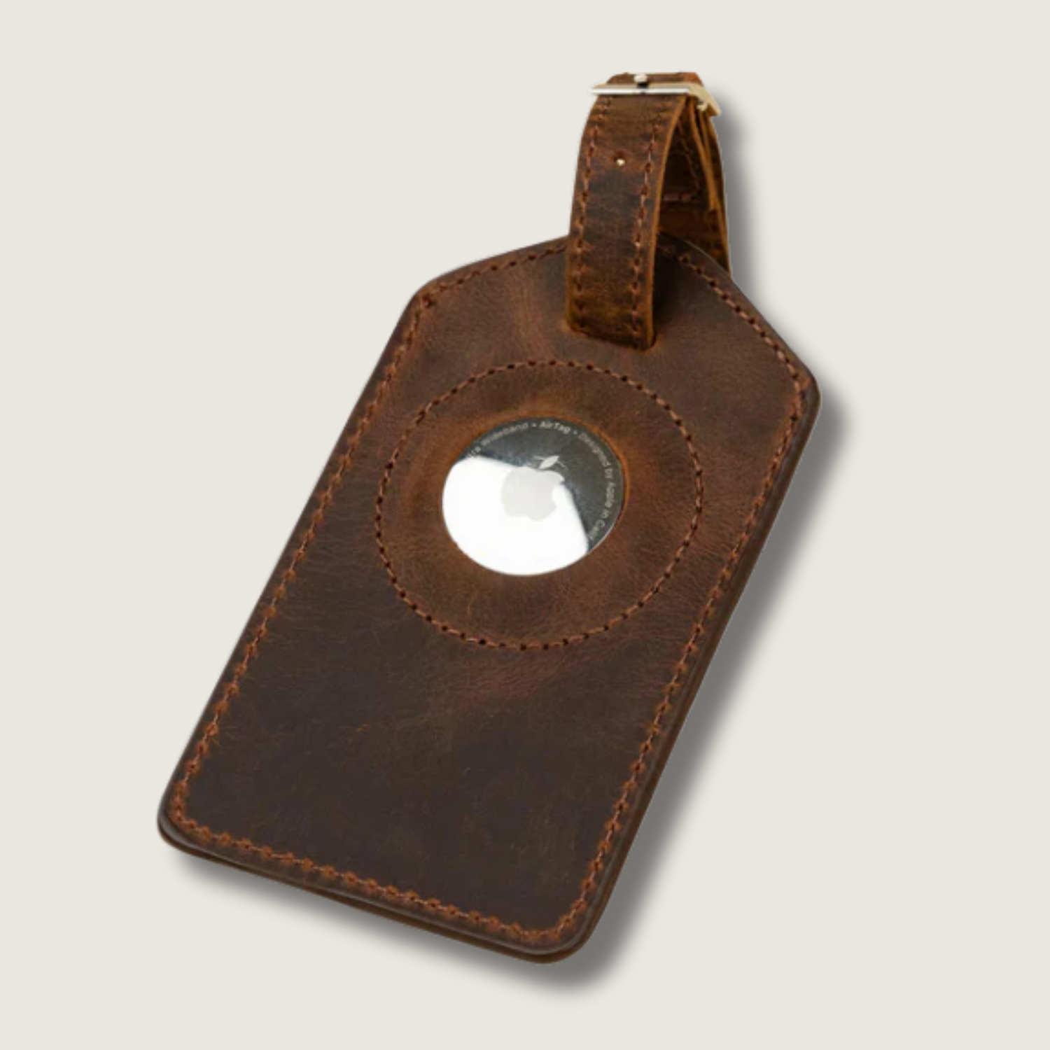 Premium Leather AirTag Luggage Tag - Dark Brown