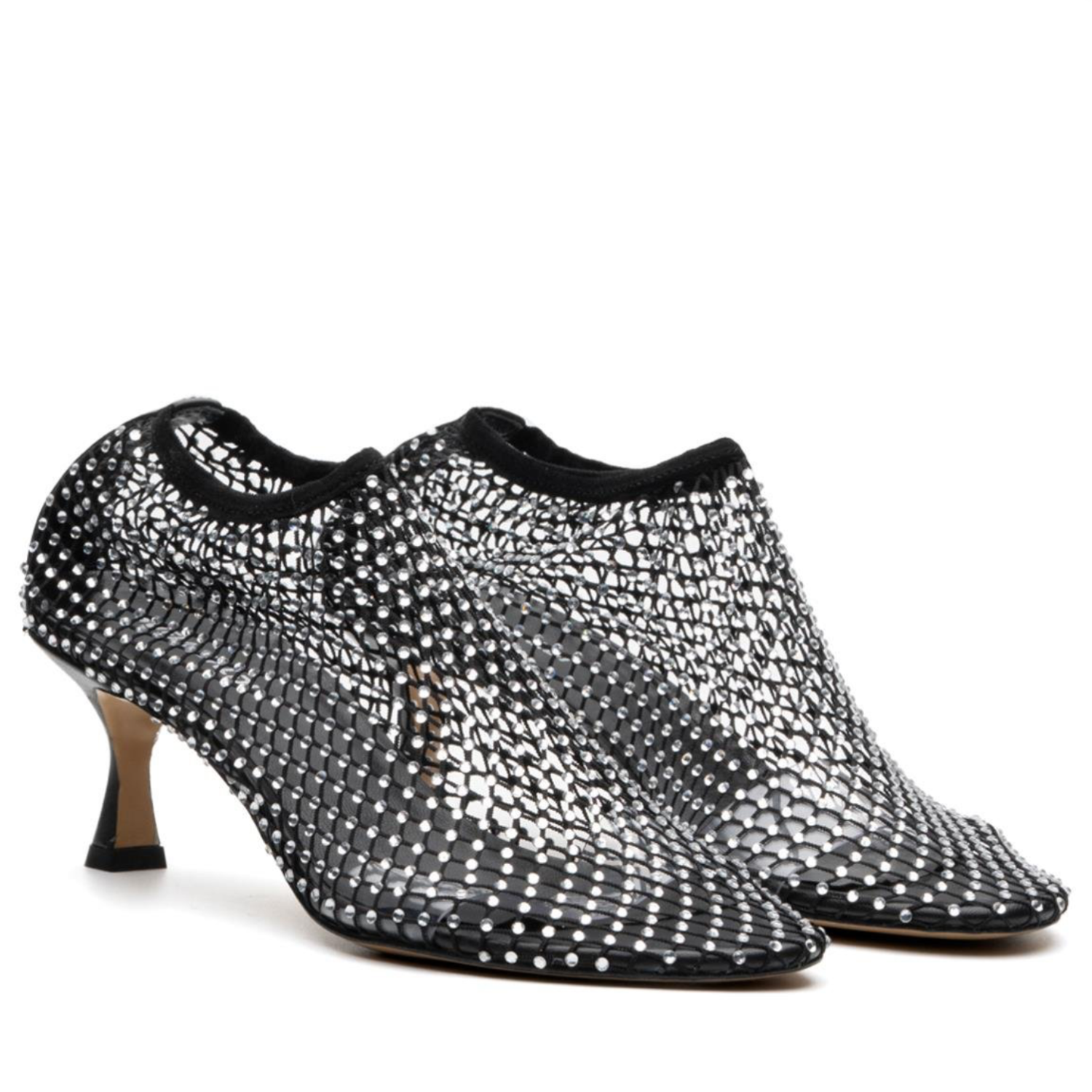 Black Crystal Mesh Pointed Toe Ankle Booties - Black Crystal - Elizabeth