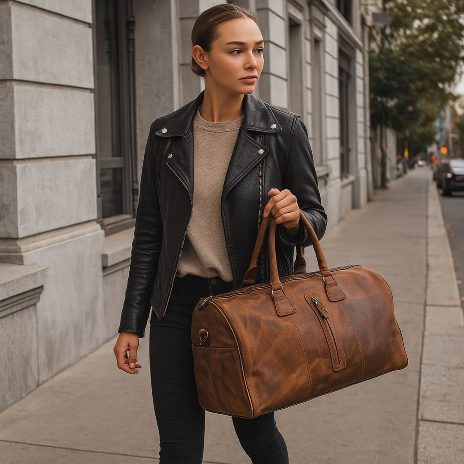 Vintage Leather Weekender Bag - Brown - Edison