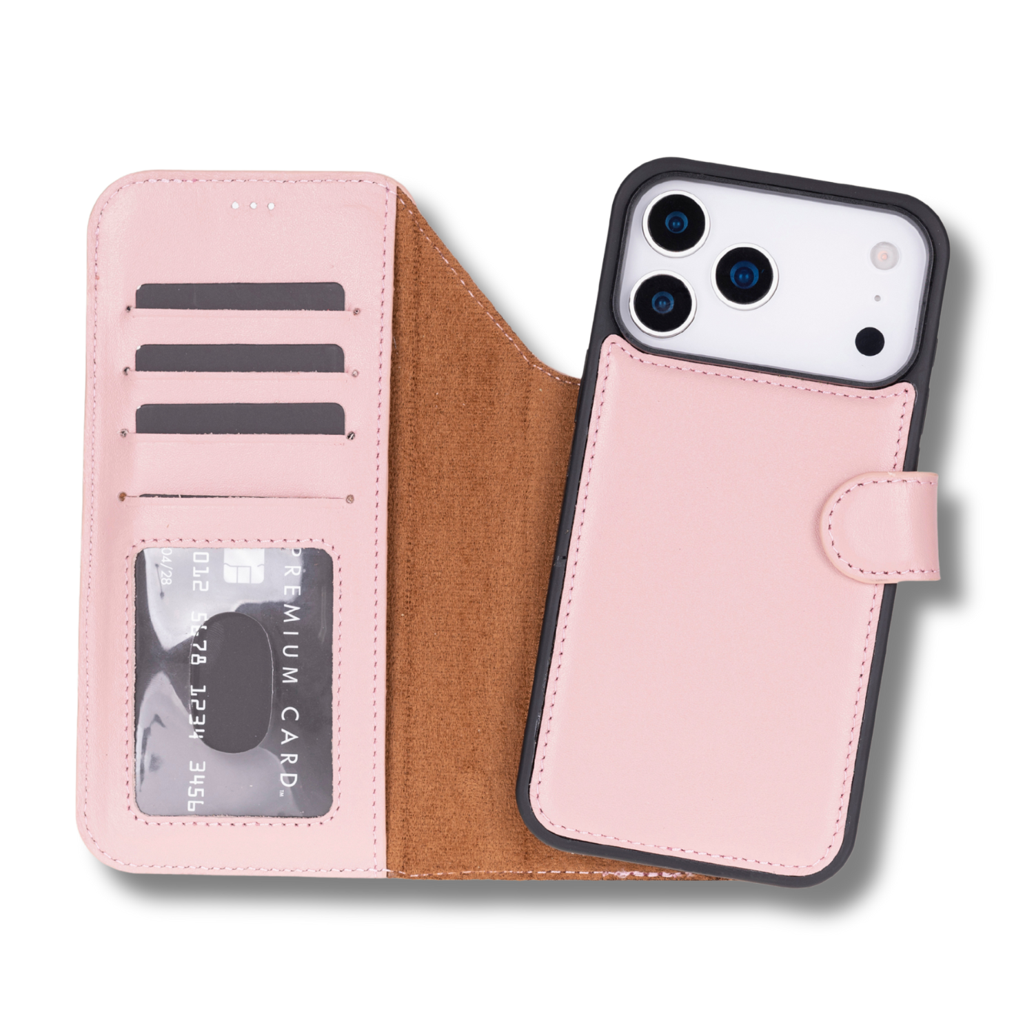 Leather iPhone 17 Pro Max Wallet Case – Pink - Austin