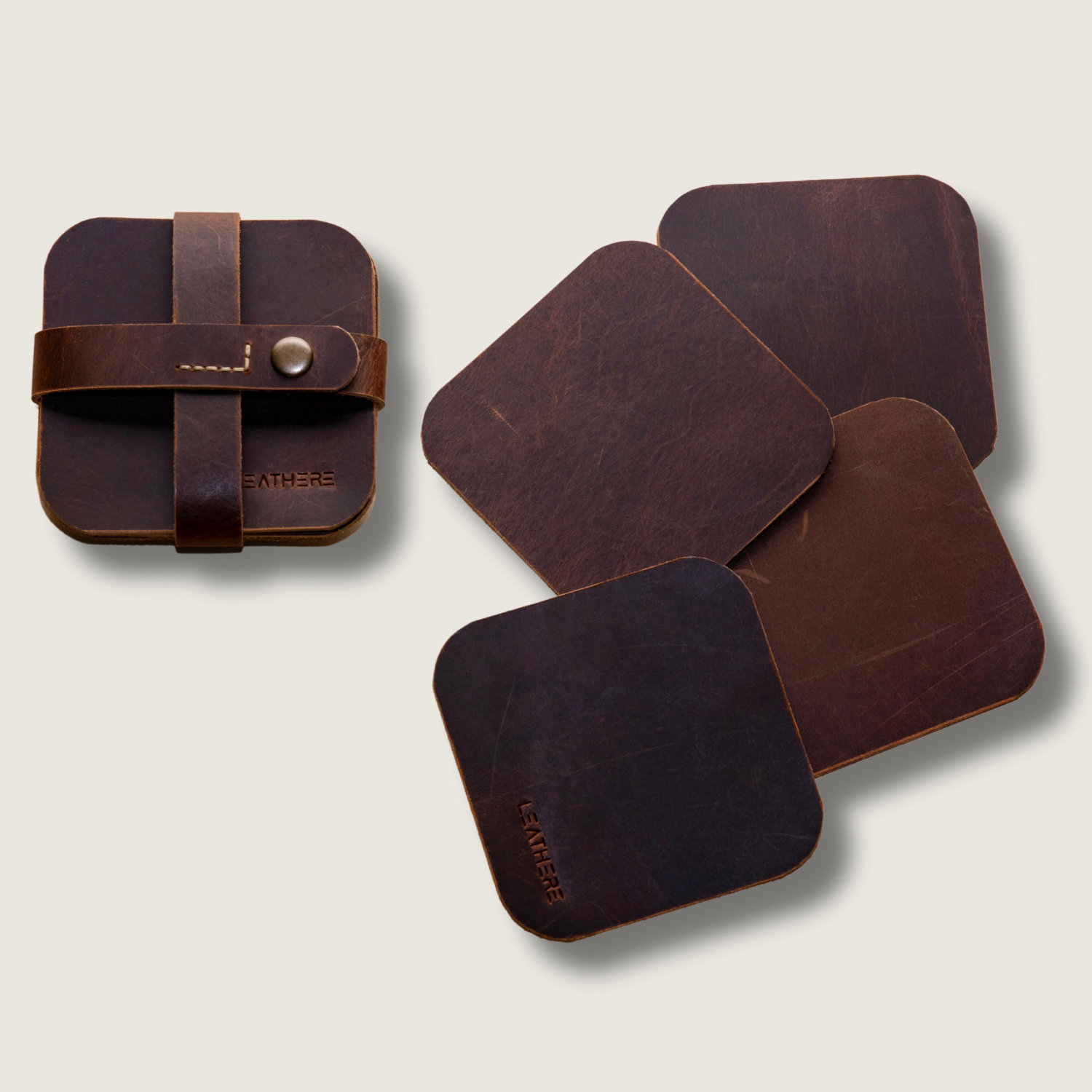 LEATHERE Leather Coffee Coaster Set — Set of 4- Hialeah