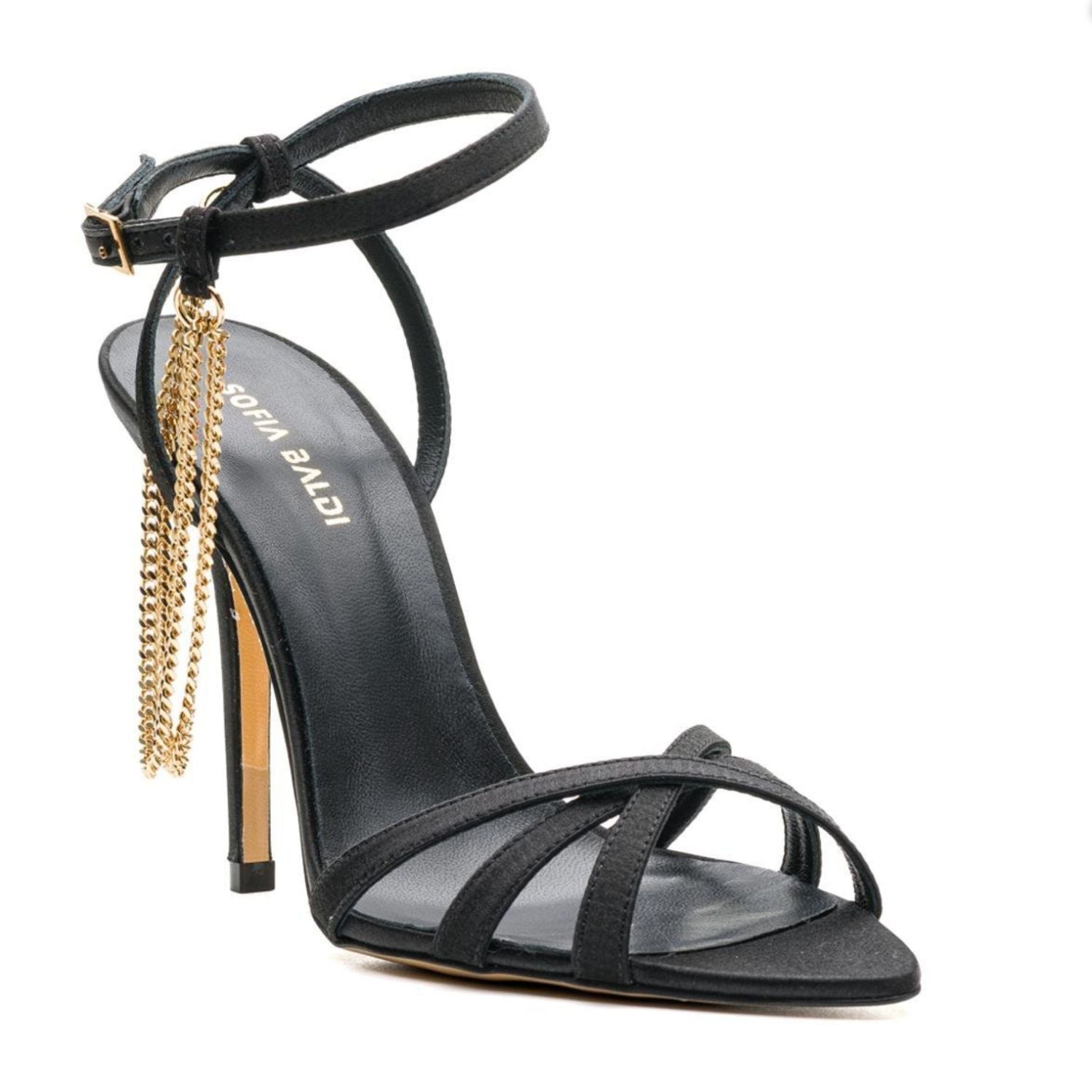Black Suede Chain Tassel High Heel Sandals - Black - Arlington