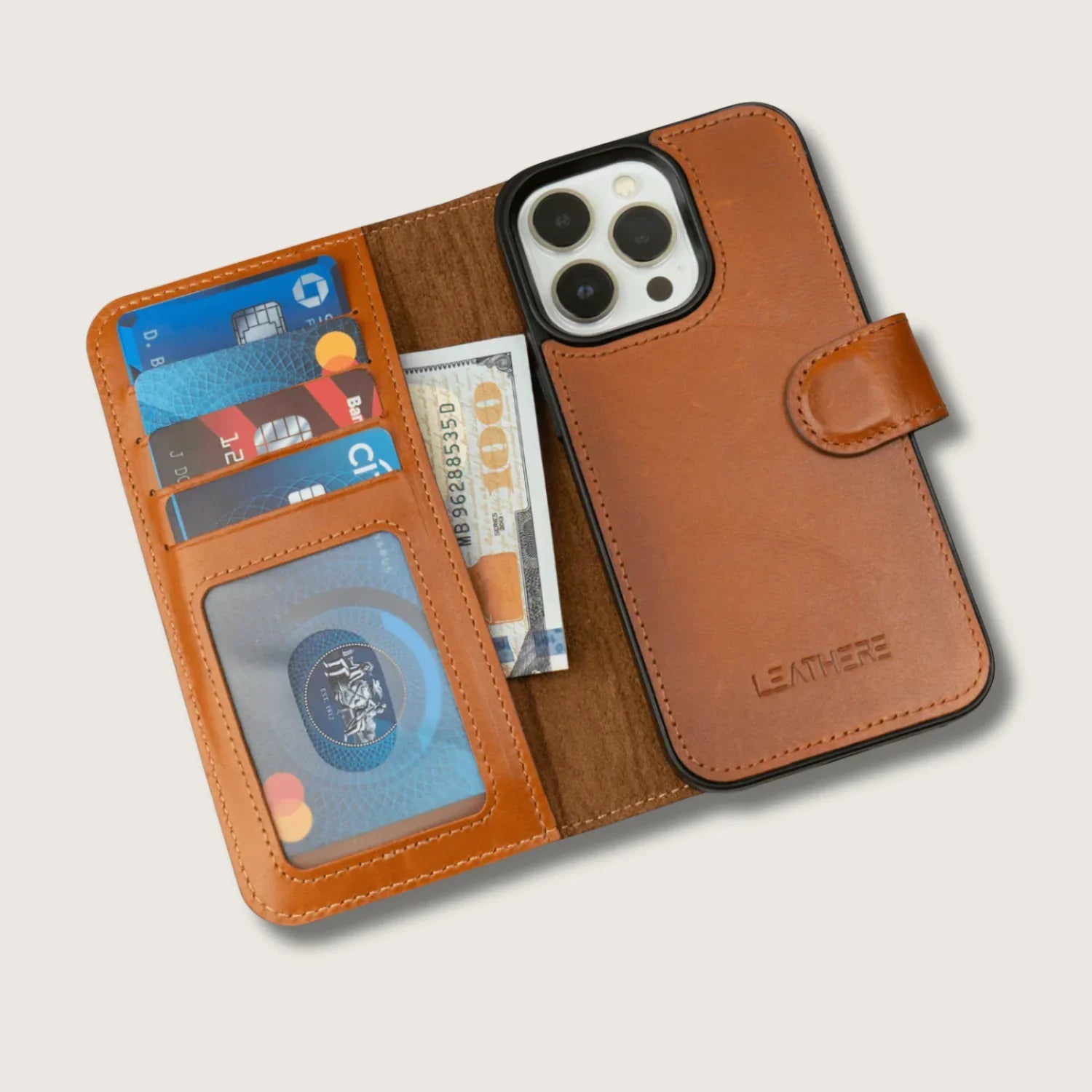 iPhone 16 Series Rustic Brown Leather Wallet Case - New York