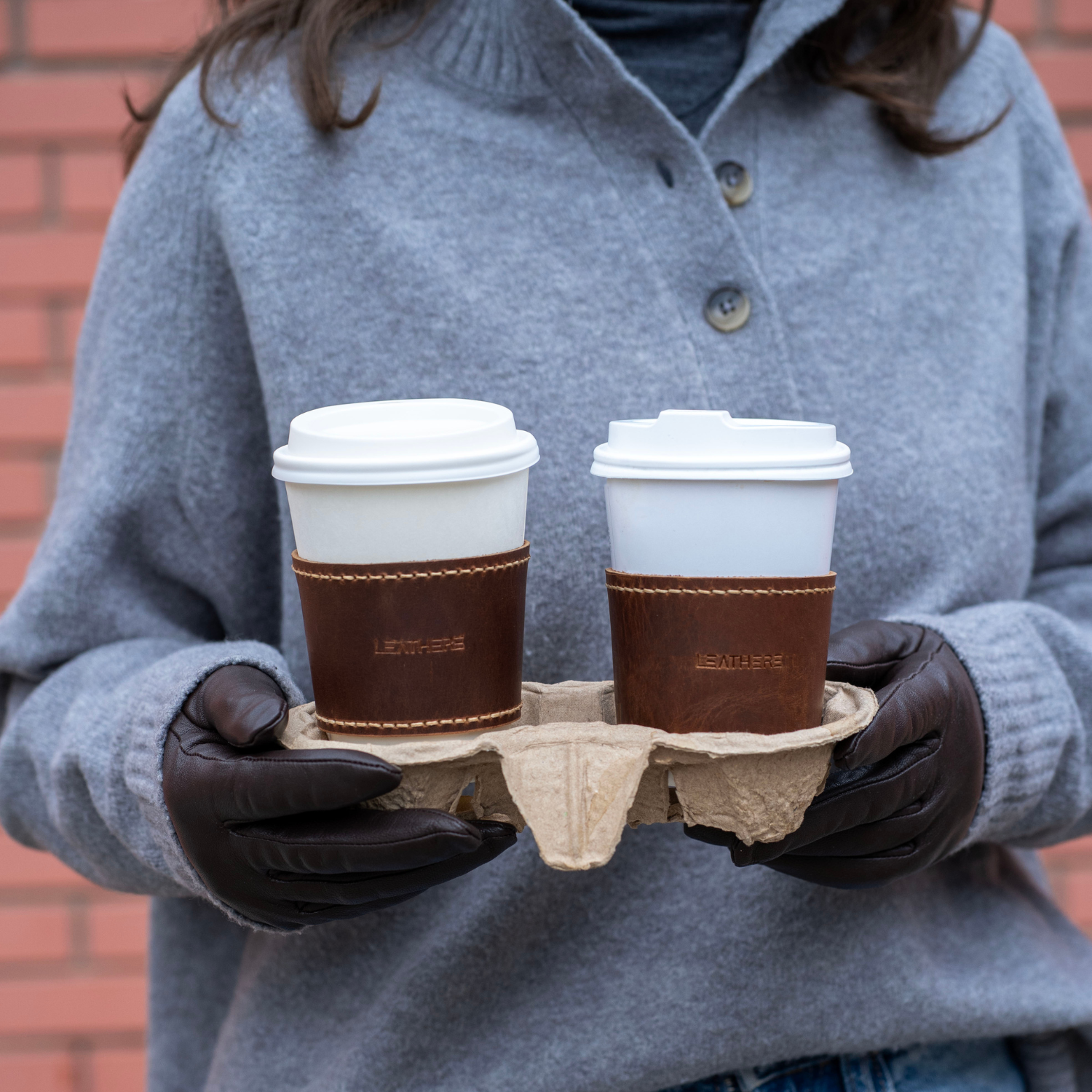 Savannah Leather Coffee Cup Sleeve Set (Pair)