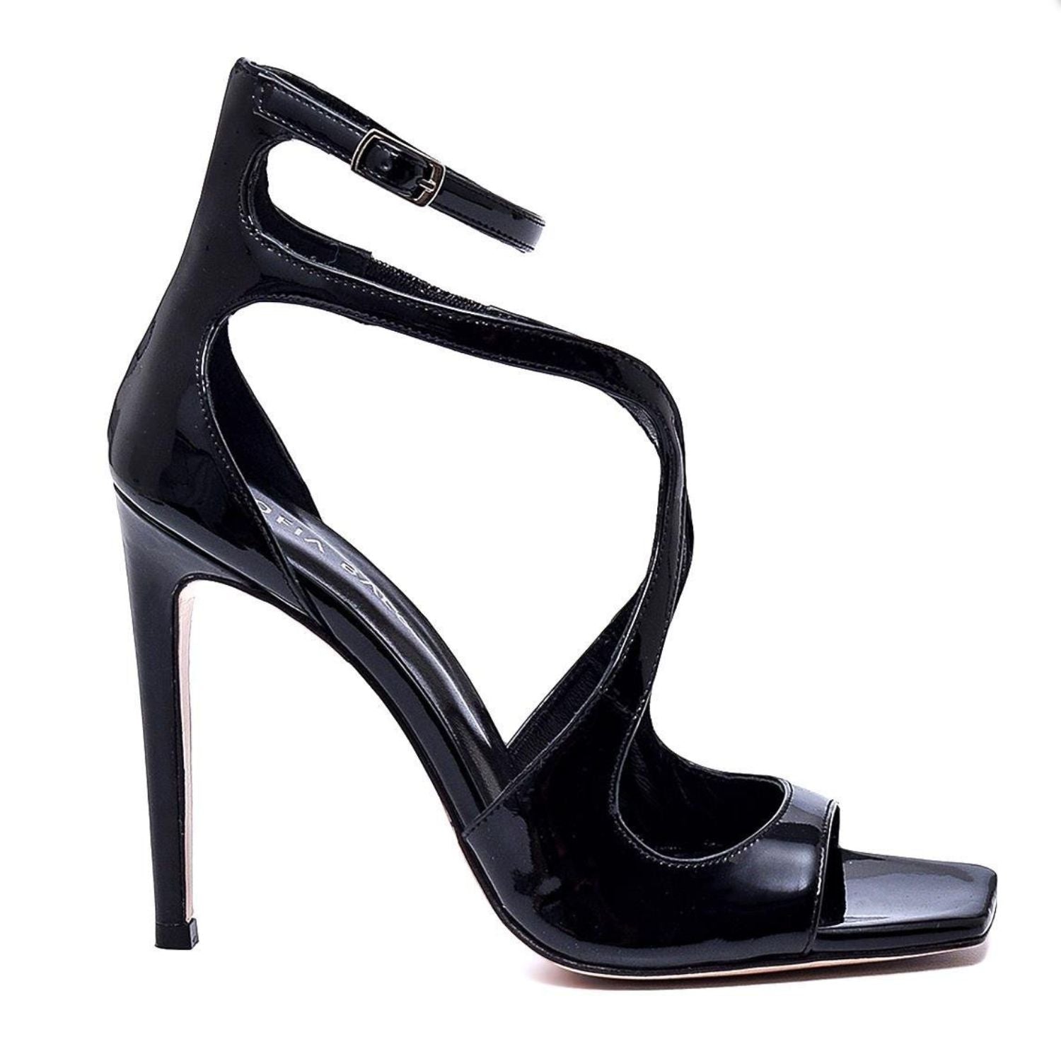 Black Patent Leather Strappy High-Heel Sandals-Black -Tucson