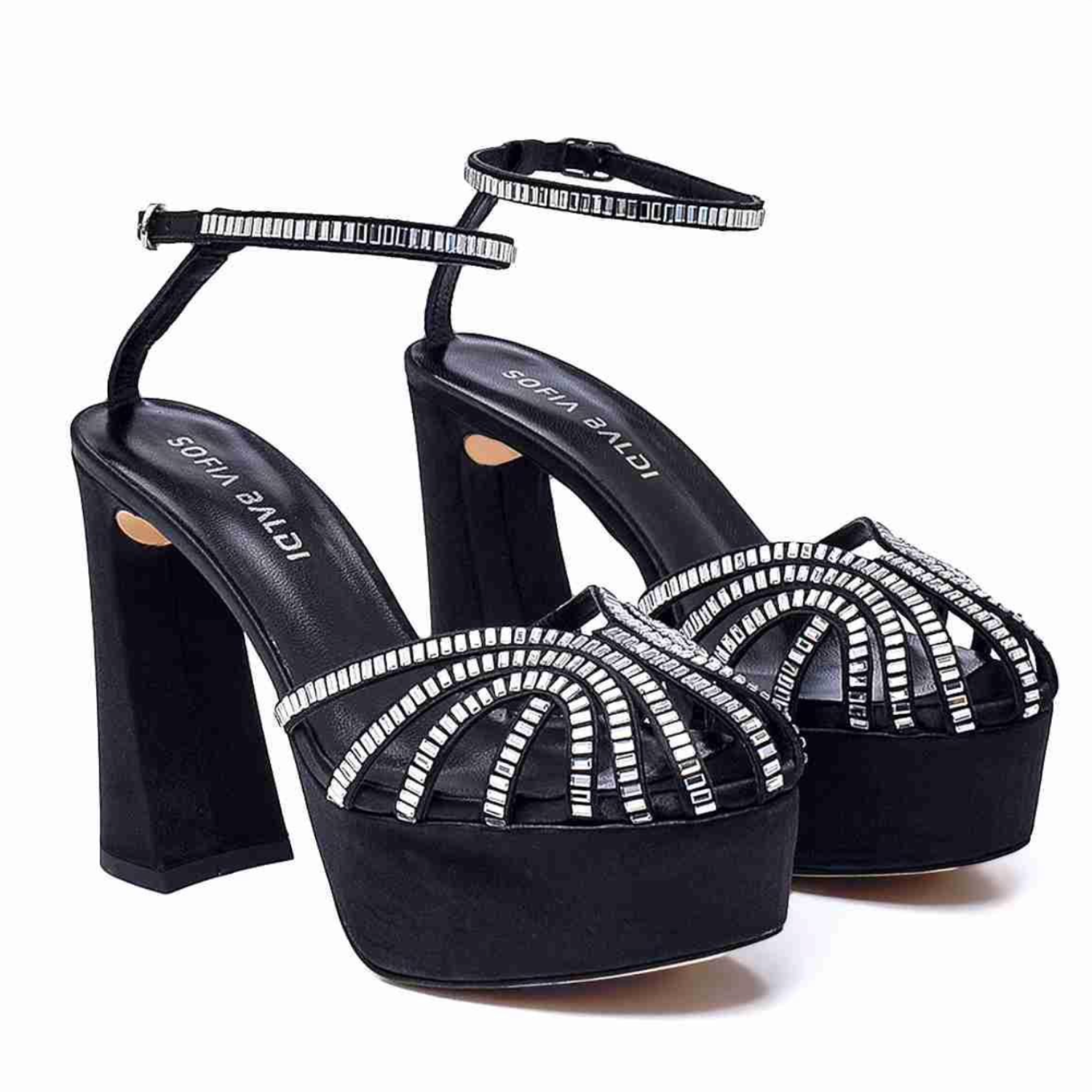 Black Rhinestone Platform Sandals - Crystal Embellished Block Heel Sandals - Black - Auburn