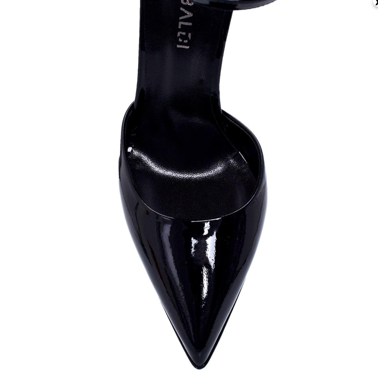 Black Patent Leather Platform Heels with Ankle Strap - Stiletto Pumps - Black - Bend