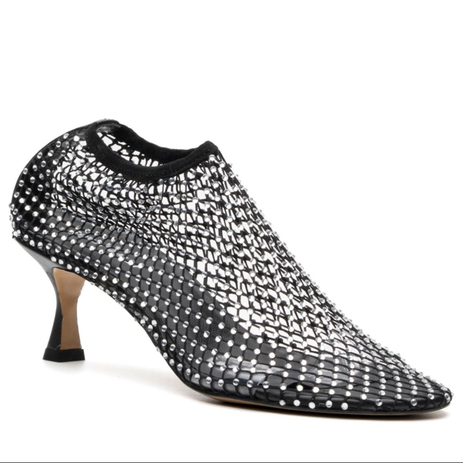 Black Crystal Mesh Pointed Toe Ankle Booties - Black Crystal - Elizabeth