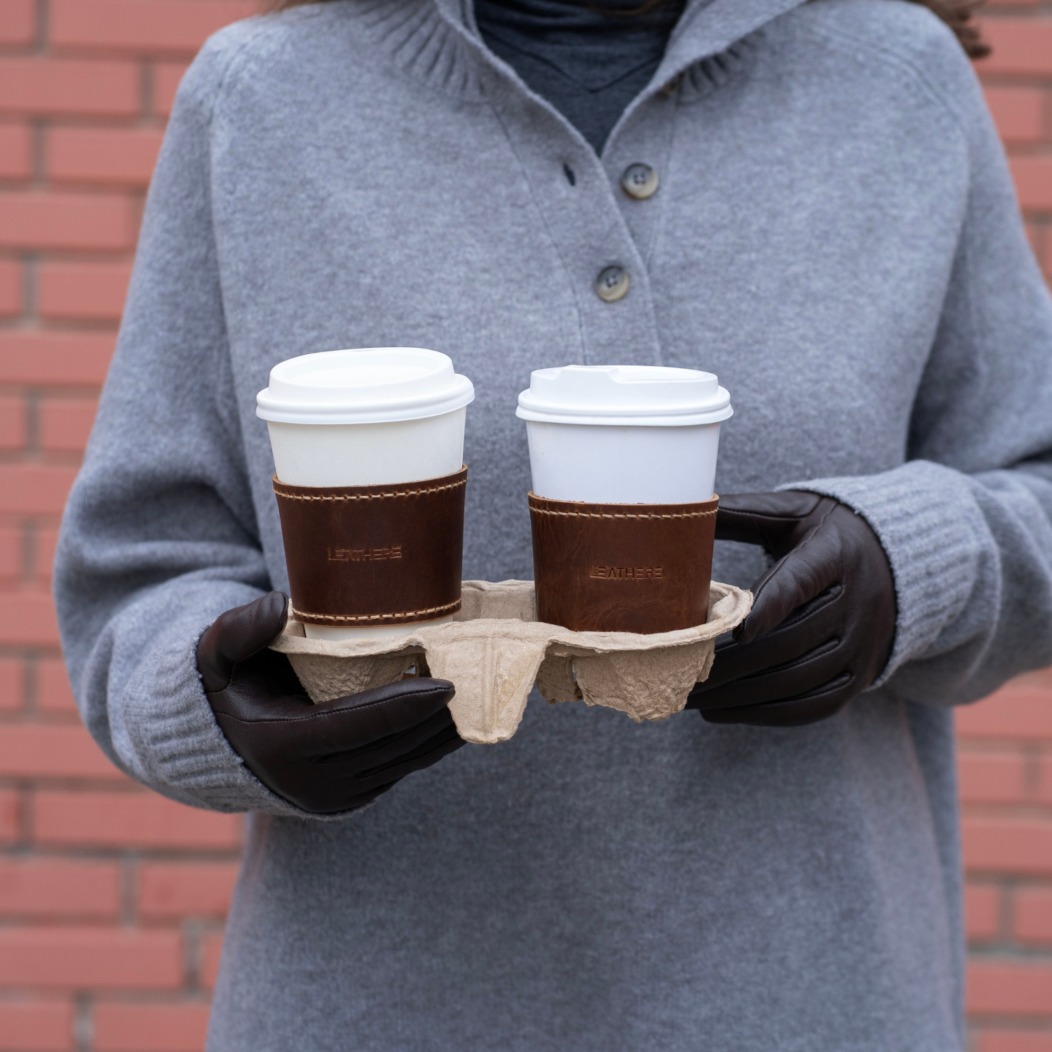 Savannah Leather Coffee Cup Sleeve Set (Pair)