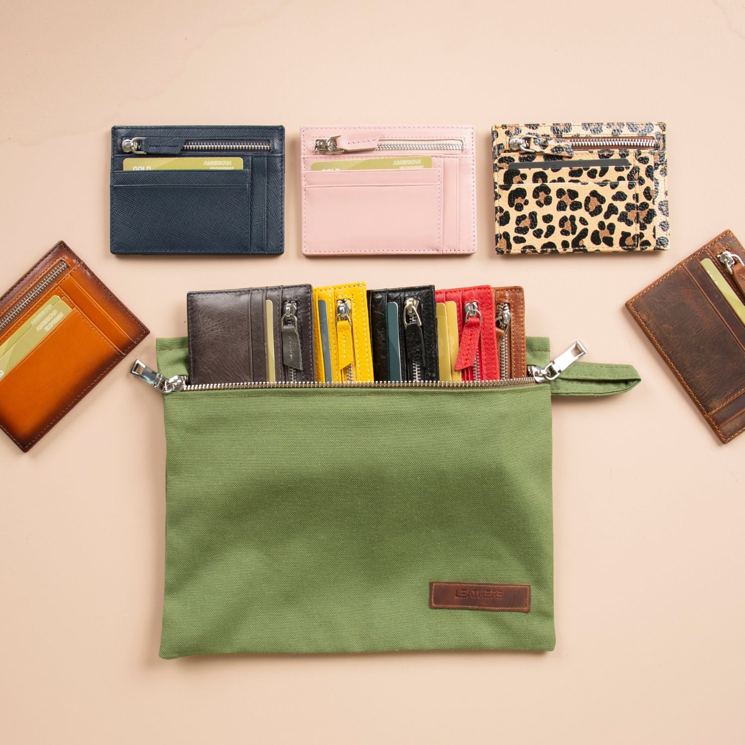 Zippered Genuine Leather Card Holder – Gift Box Edition (Ten Colors) -Concord