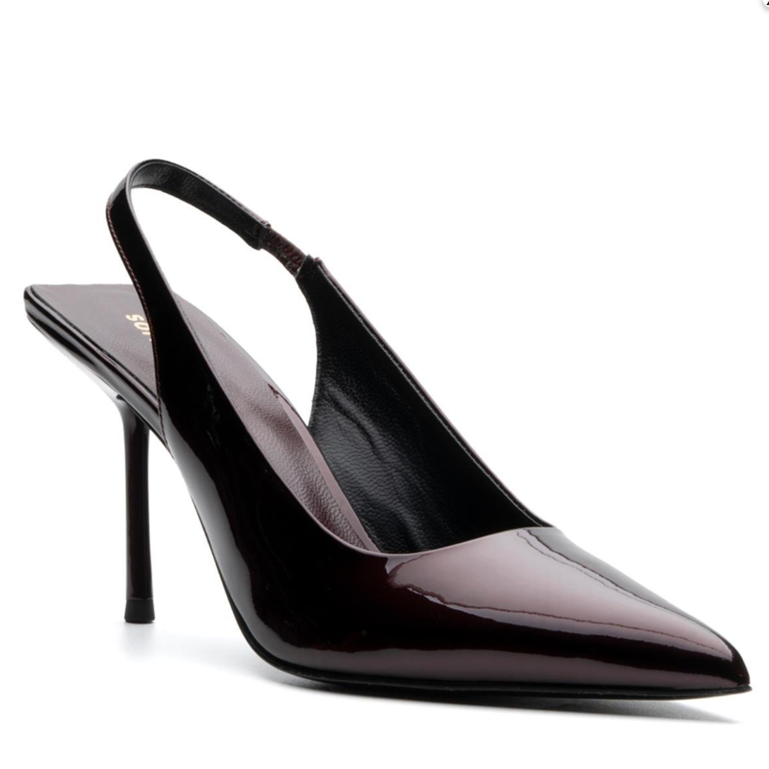 Burgundy Patent Leather Pointed Toe Slingback Heels - Burgundy - Laredo