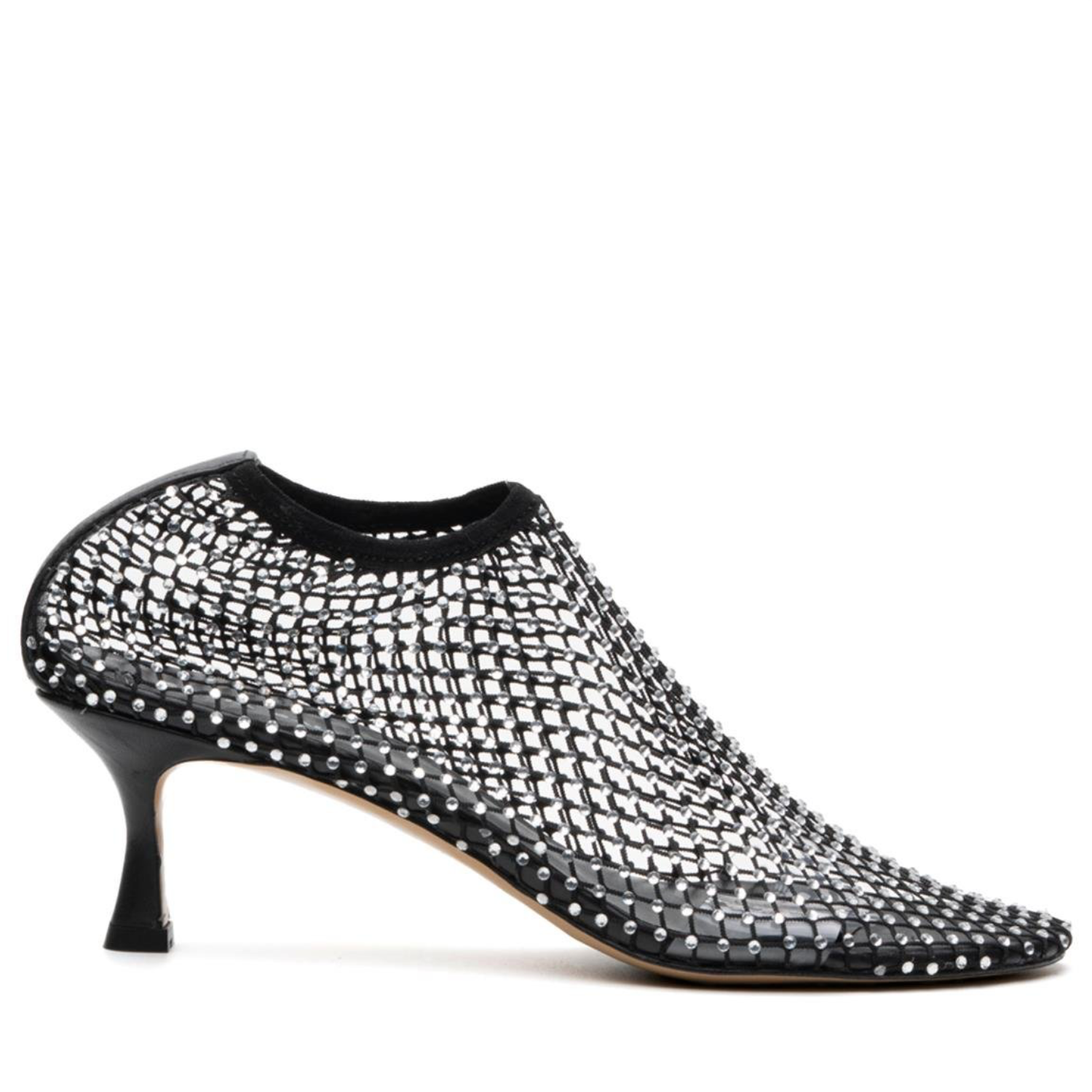 Black Crystal Mesh Pointed Toe Ankle Booties - Black Crystal - Elizabeth