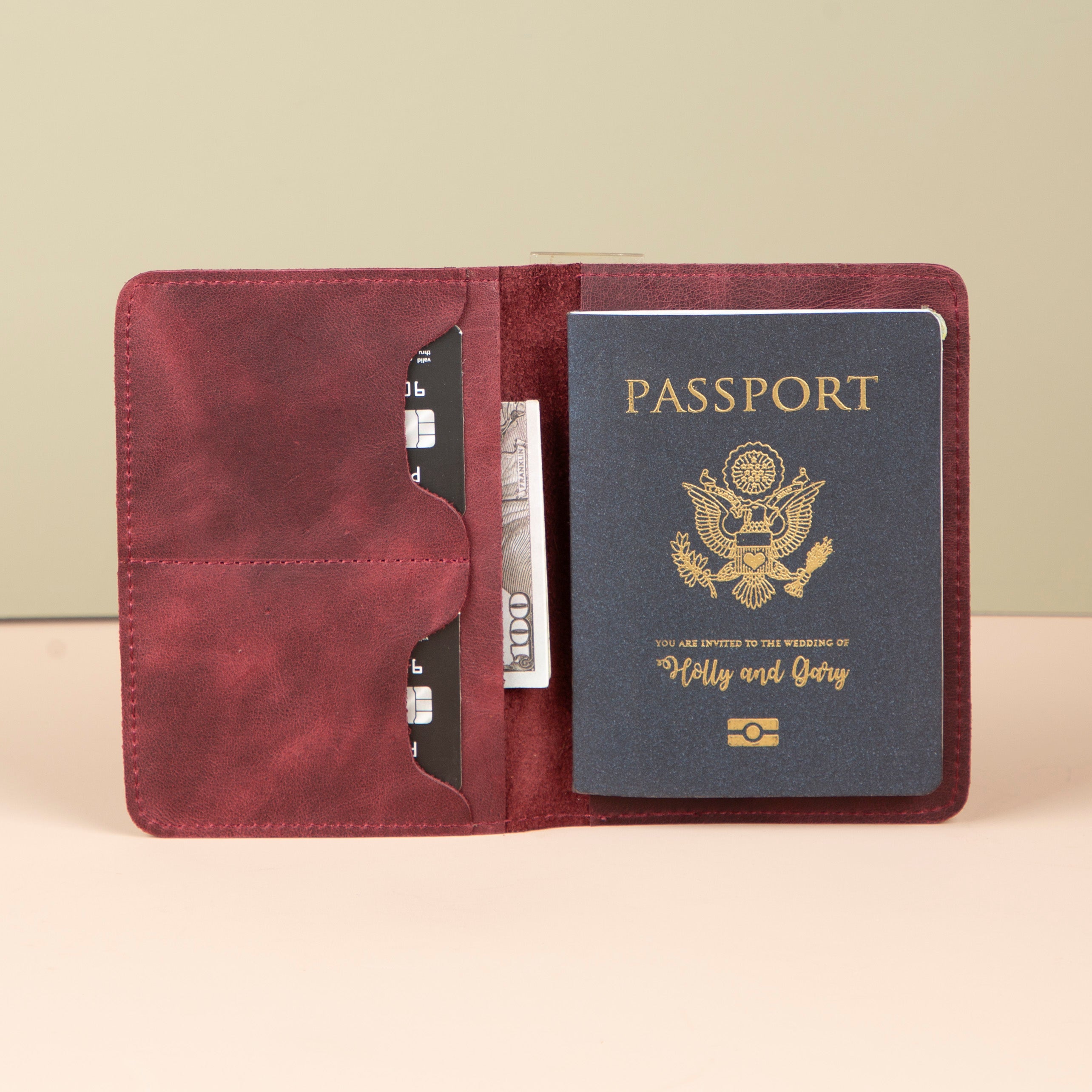 Leather Passport Holder - Burgundy - Milan