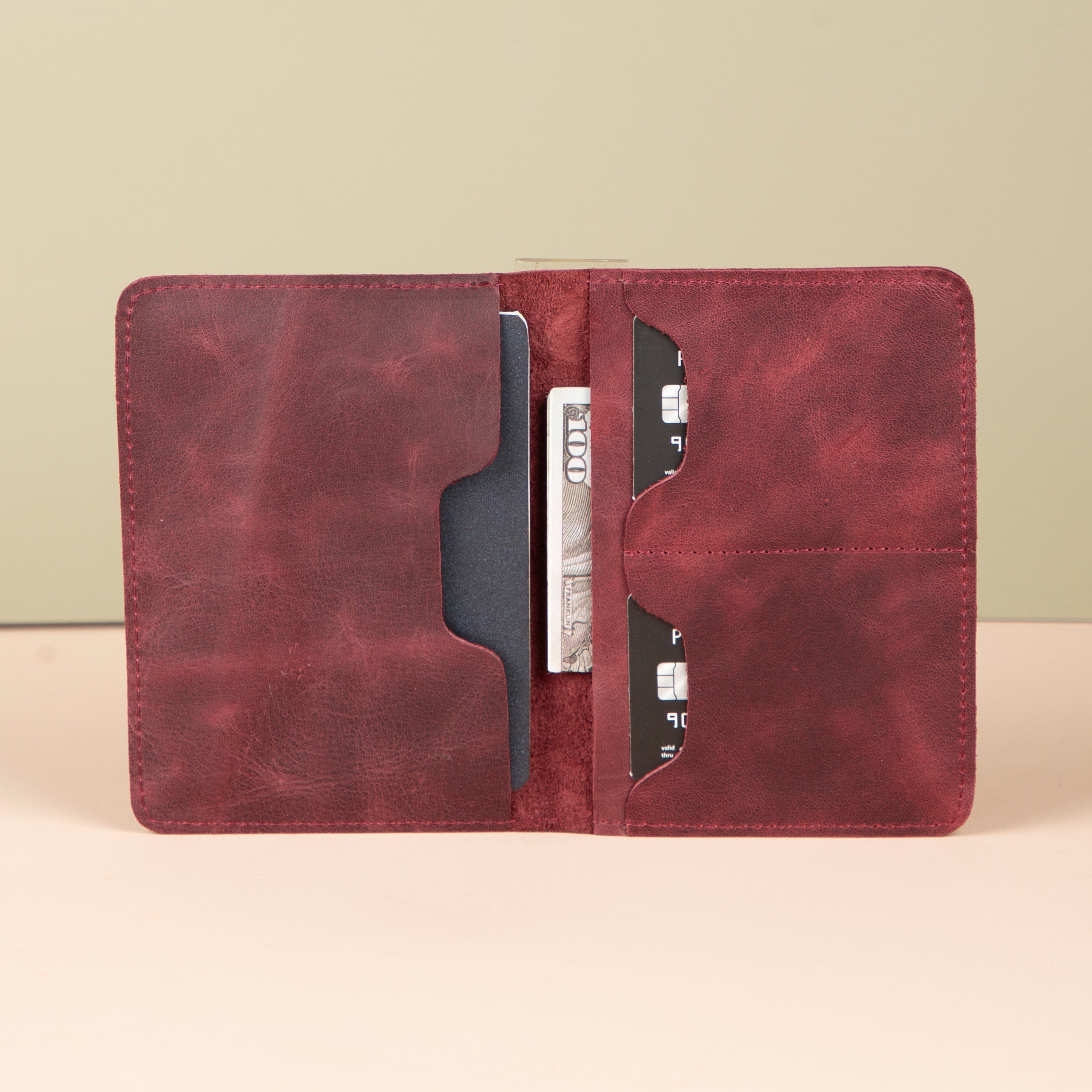 Leather Passport Holder - Burgundy - Milan