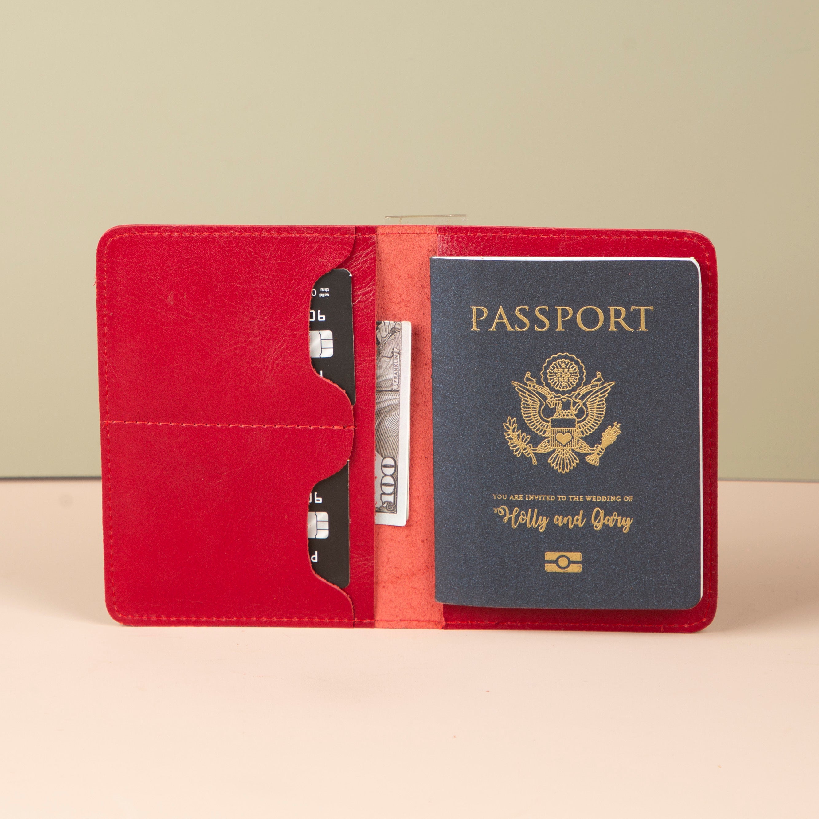 Leather Passport Holder - Red - Milan