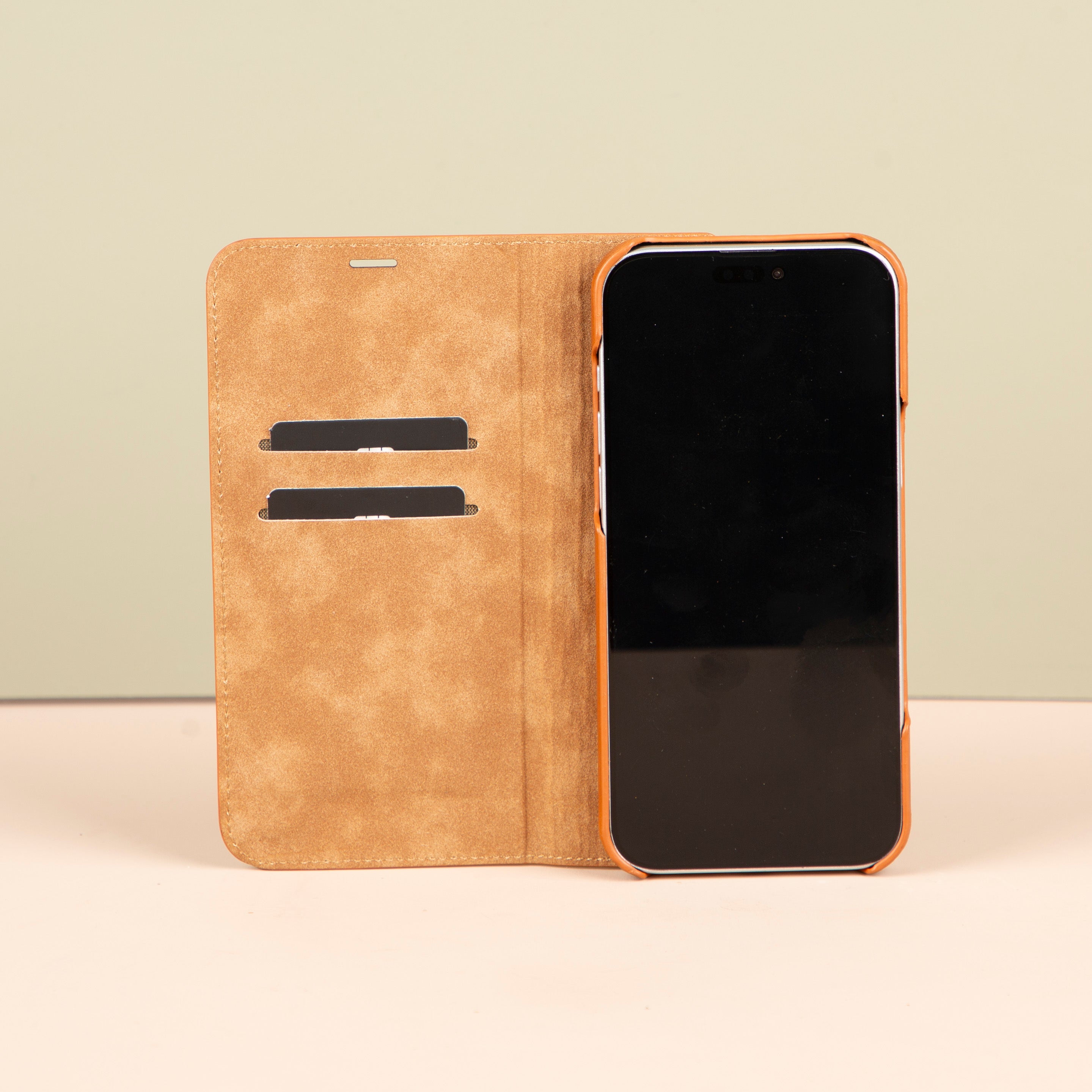 iPhone 16 Series Leather Wallet Case - Orange Brown - Seoul