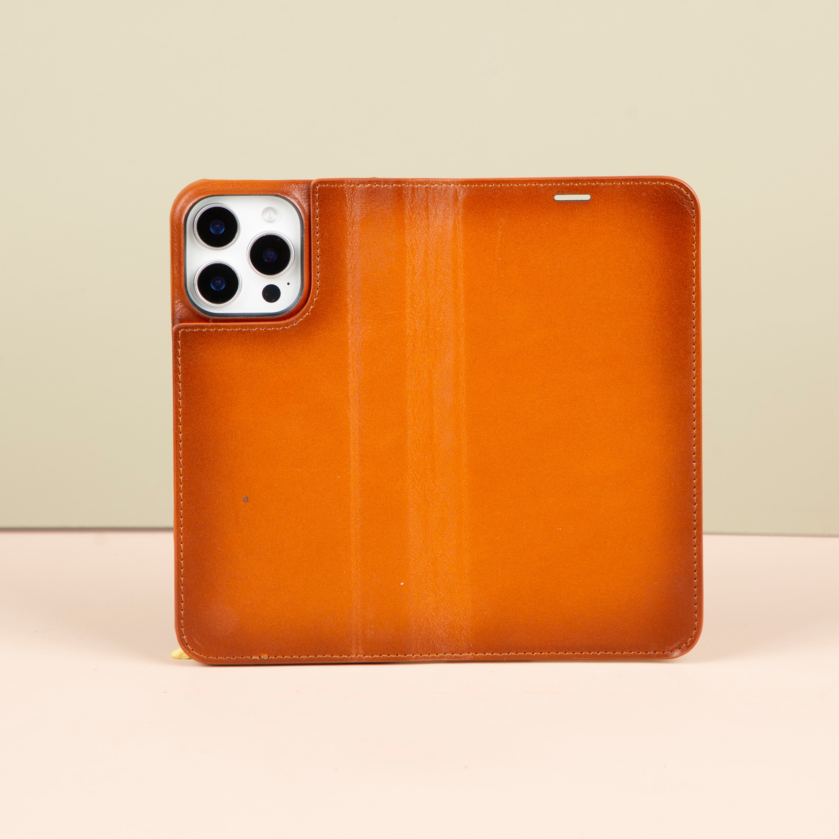 iPhone 16 Series Leather Wallet Case - Orange Brown - Seoul