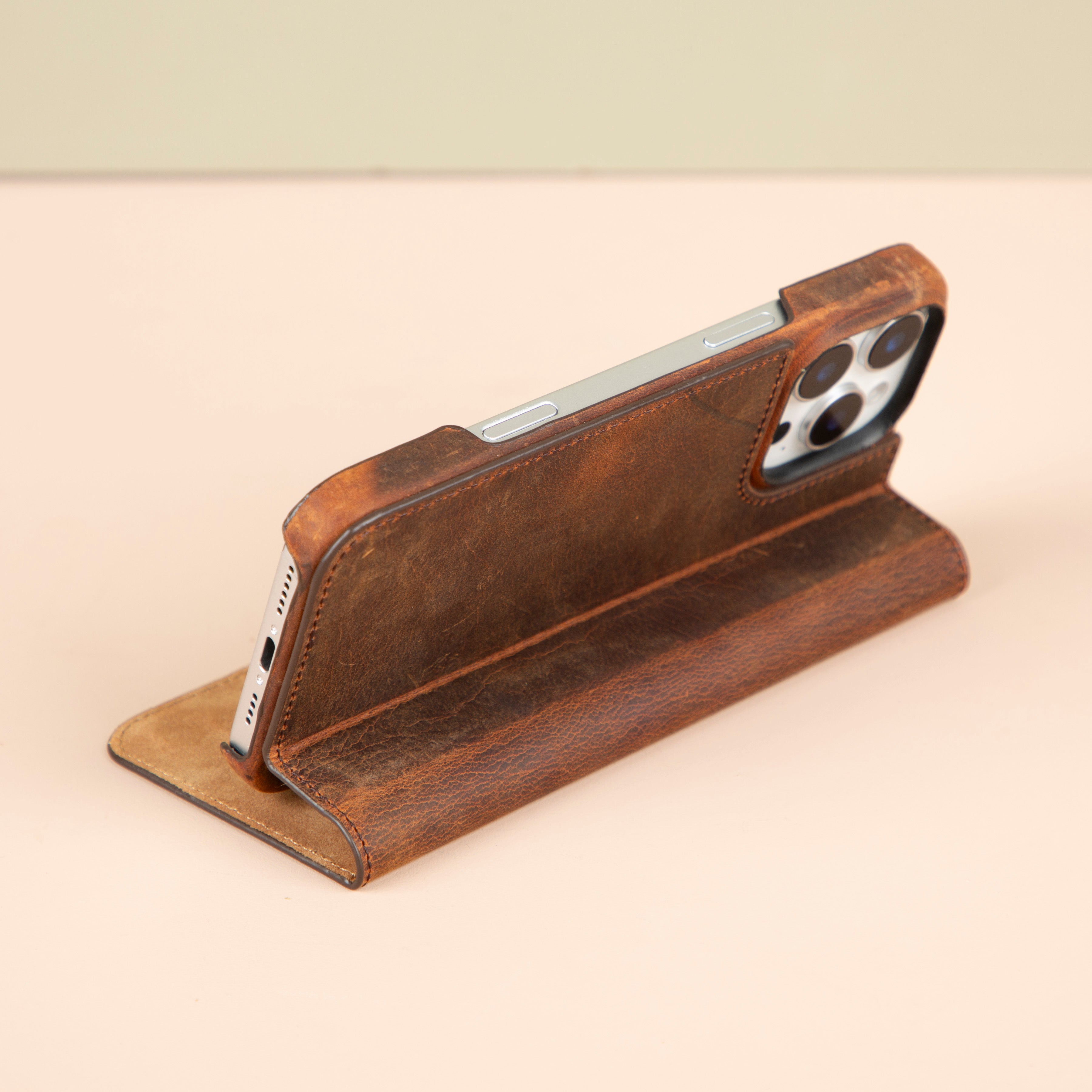 iPhone 16 Series Leather Wallet Case - Dark Brown - Seoul