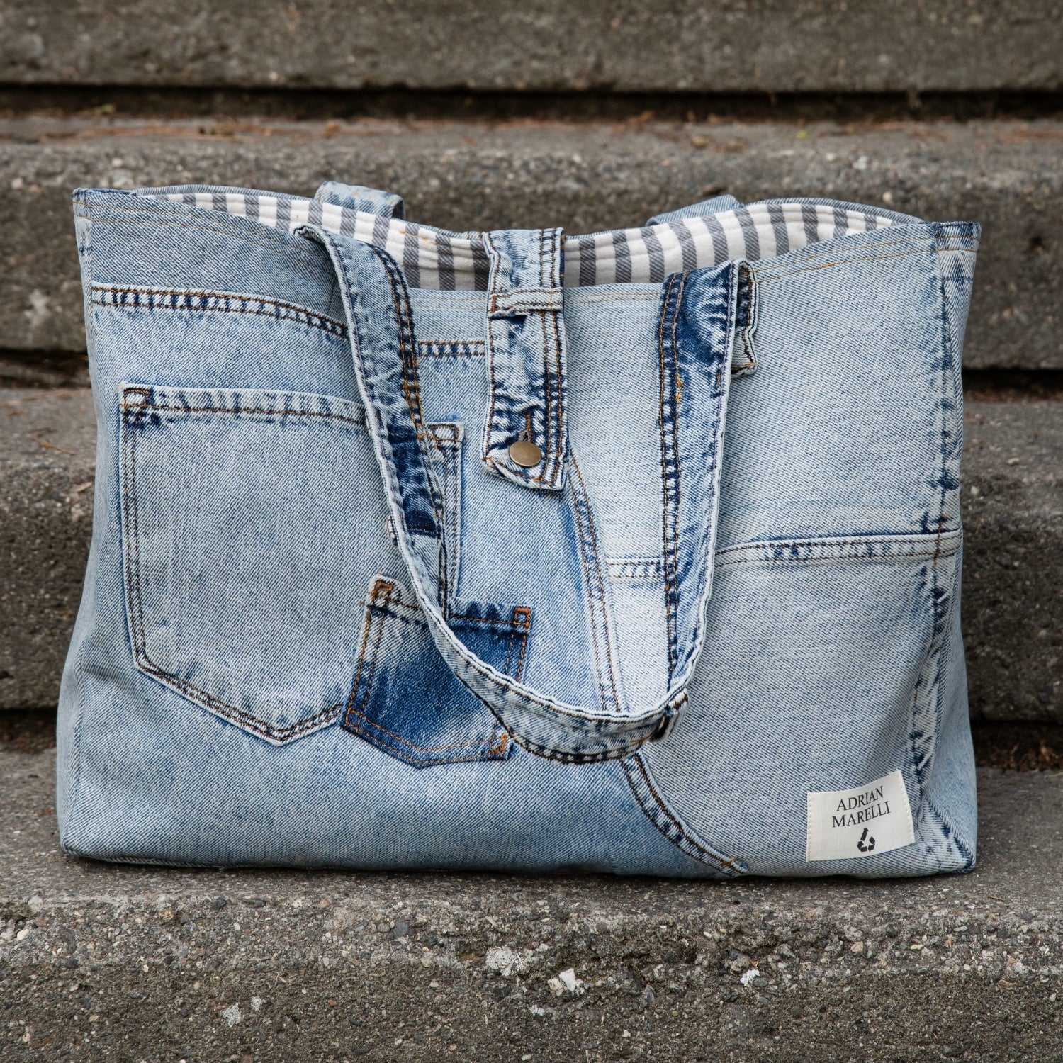 Brooklyn Heritage Tote / Recycled Denim Snow White