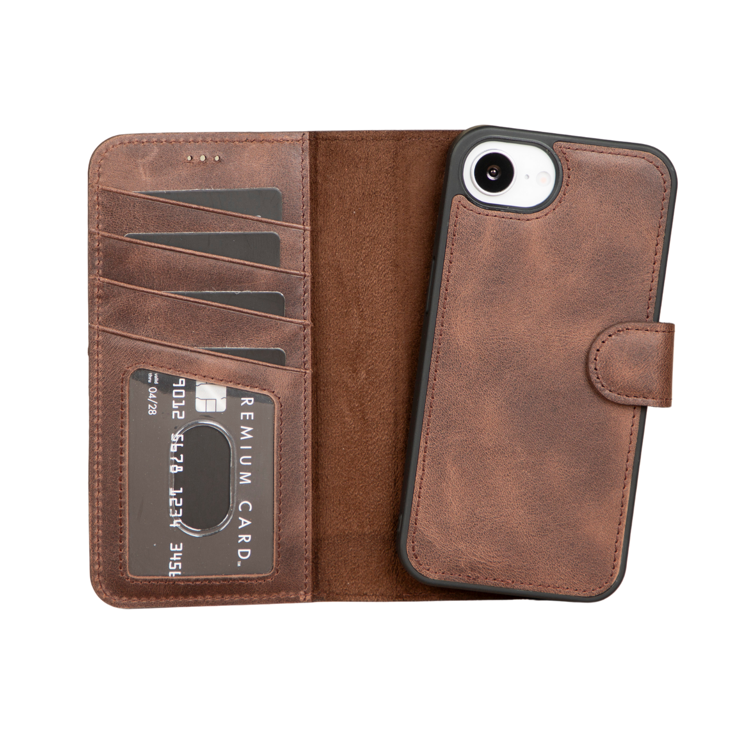 iPhone 16e Leather Wallet Case - Medium Brown - Brooklyn