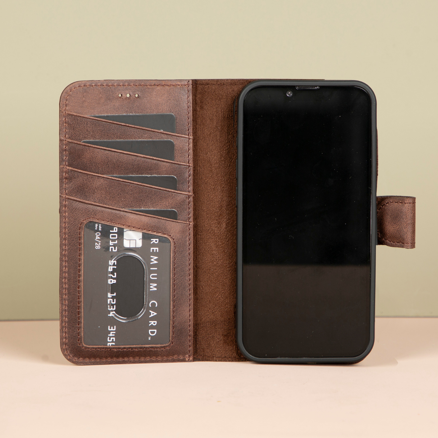 iPhone 16e Leather Wallet Case - Medium Brown - Brooklyn