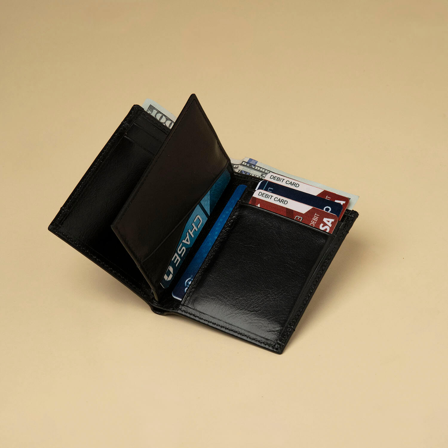 Vintage Leather Wallet with Built-in AirTag Holder - Black - Hesperia