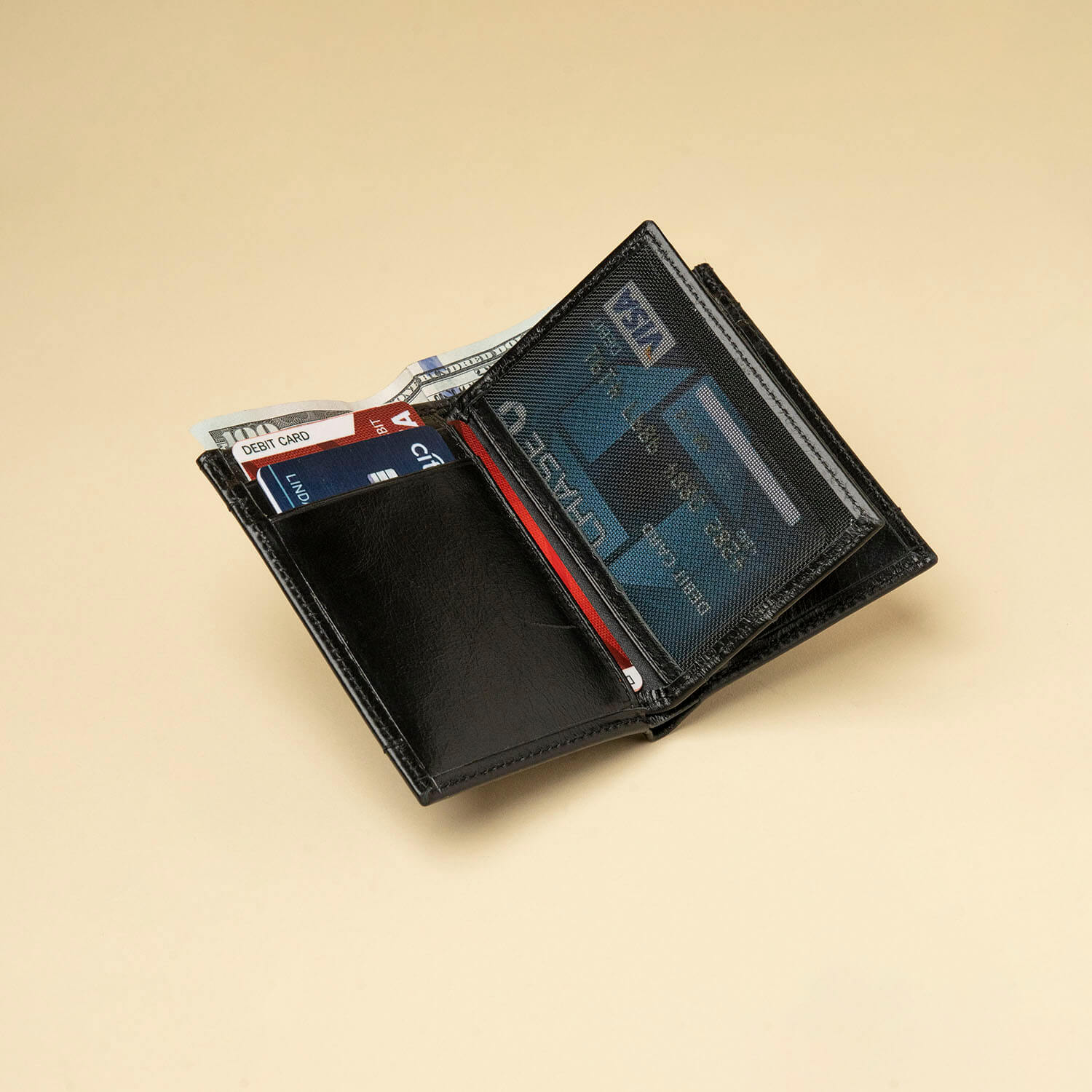 Vintage Leather Wallet with Built-in AirTag Holder - Black - Hesperia