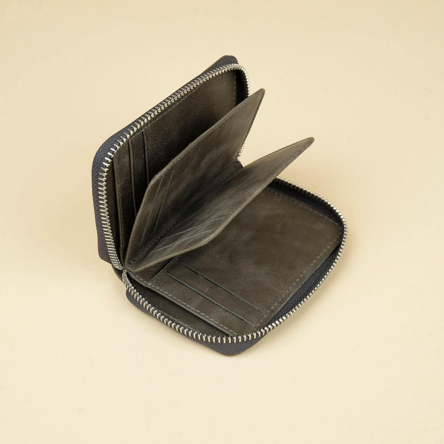 Premium Leather Zipper Wallet - Dark Green - Anniston