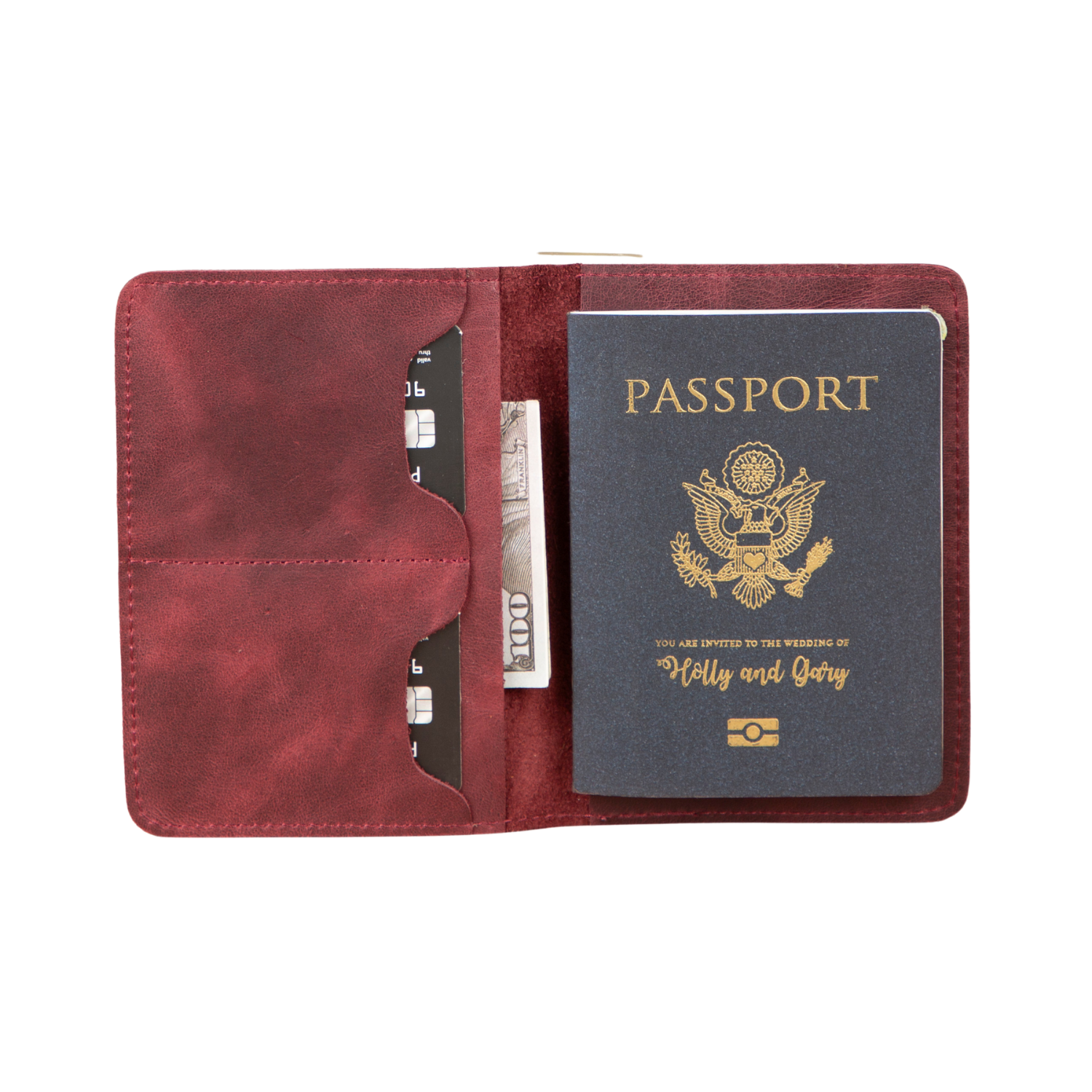 Leather Passport Holder - Burgundy - Milan
