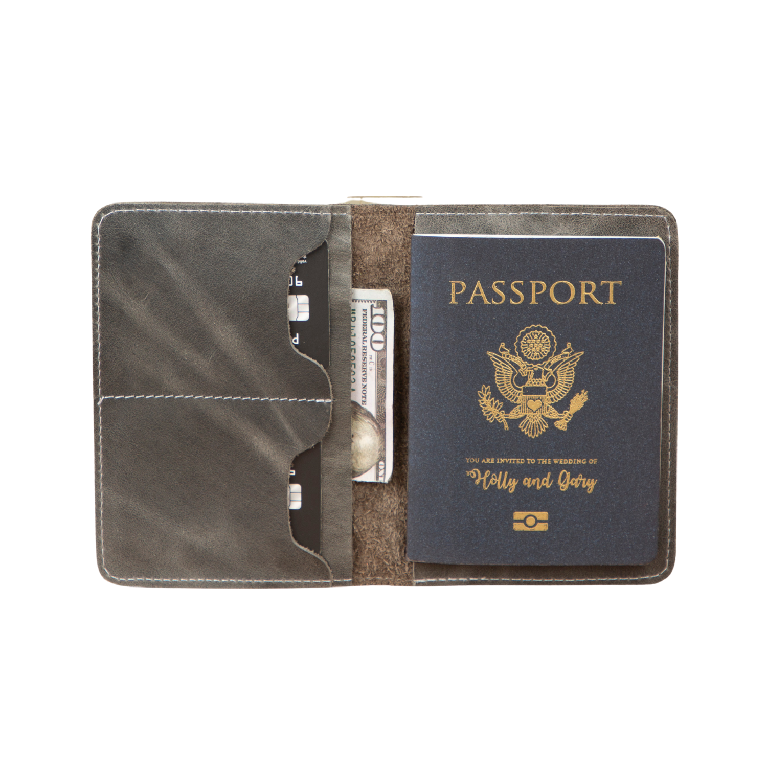 Leather Passport Holder - Light Gray - Milan