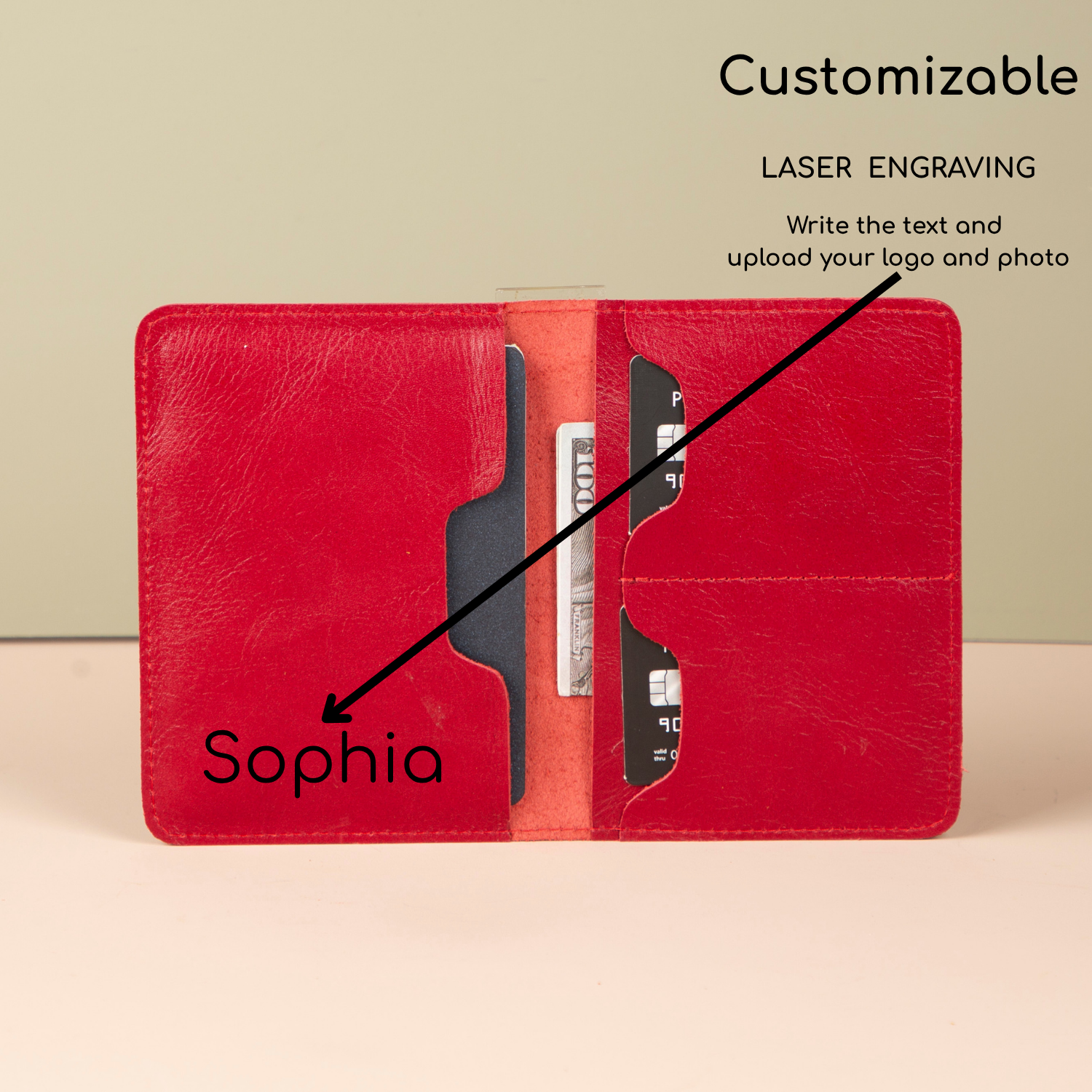 Leather Passport Holder - Red - Milan