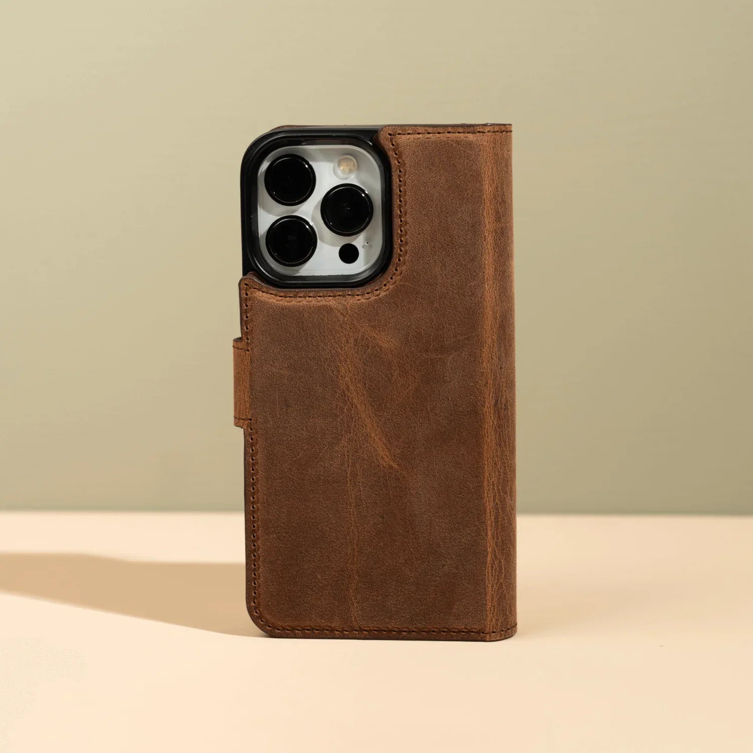 Dark Brown Leather iPhone 16 Series Wallet Case - LEATHERE