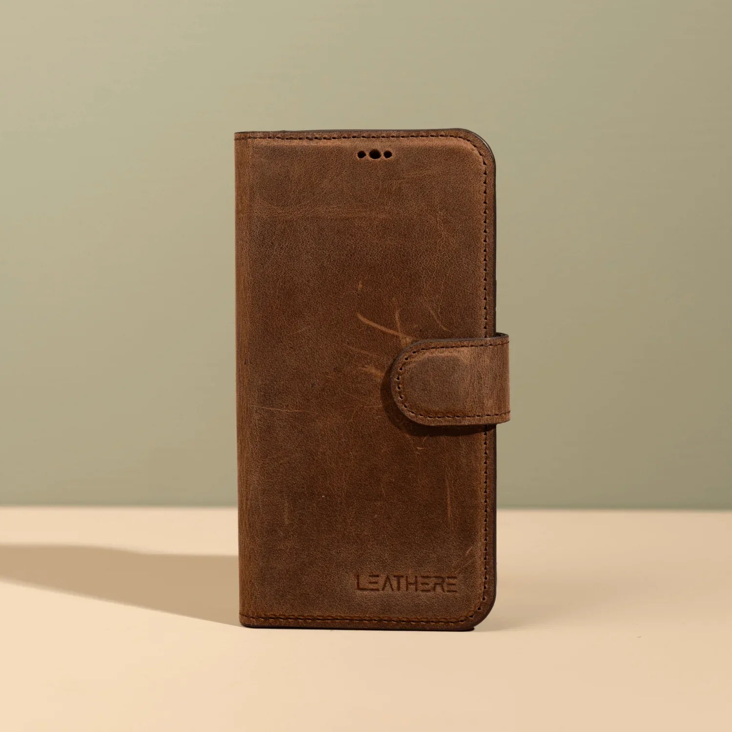 Dark Brown Leather iPhone 16 Series Wallet Case - LEATHERE