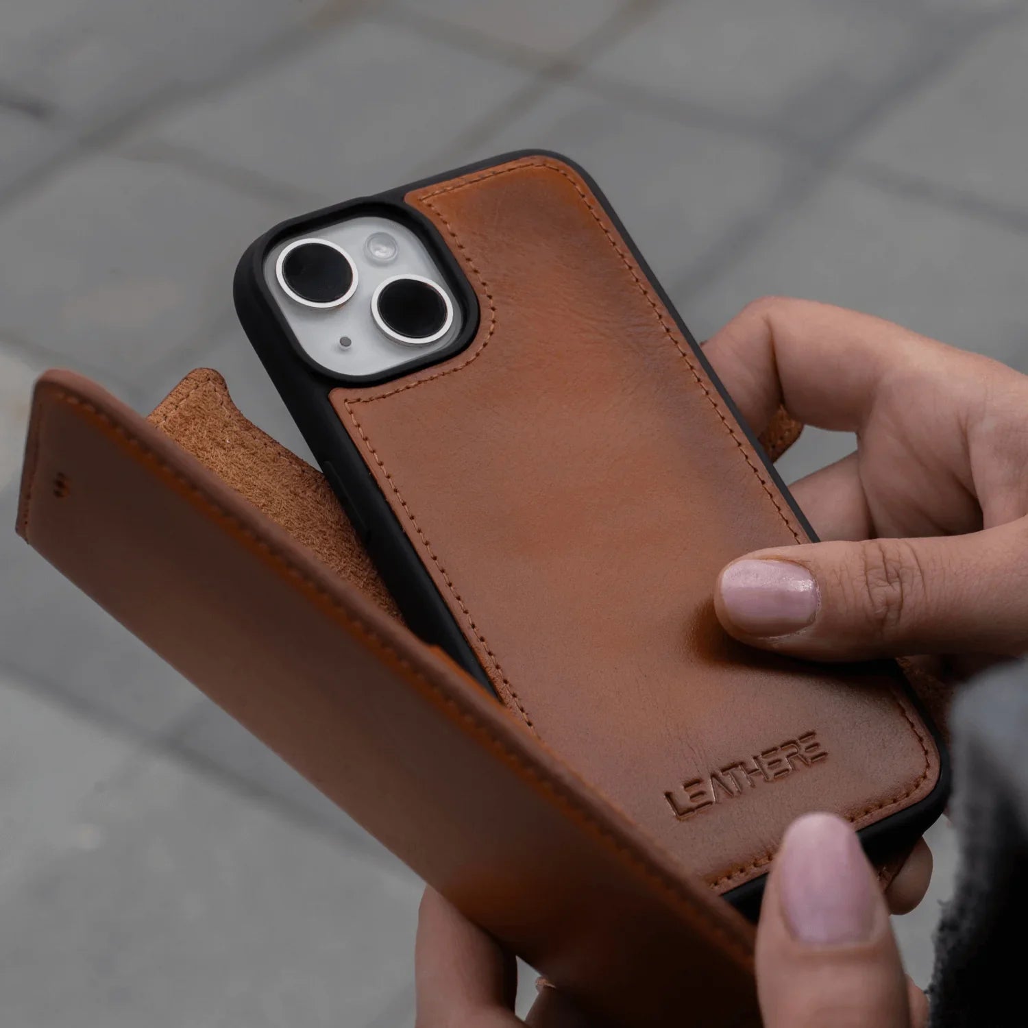 Black Leather iPhone 16 Series Wallet Case - LEATHEREGrey Leather iPhone 16 Series Wallet Case - LEATHERE