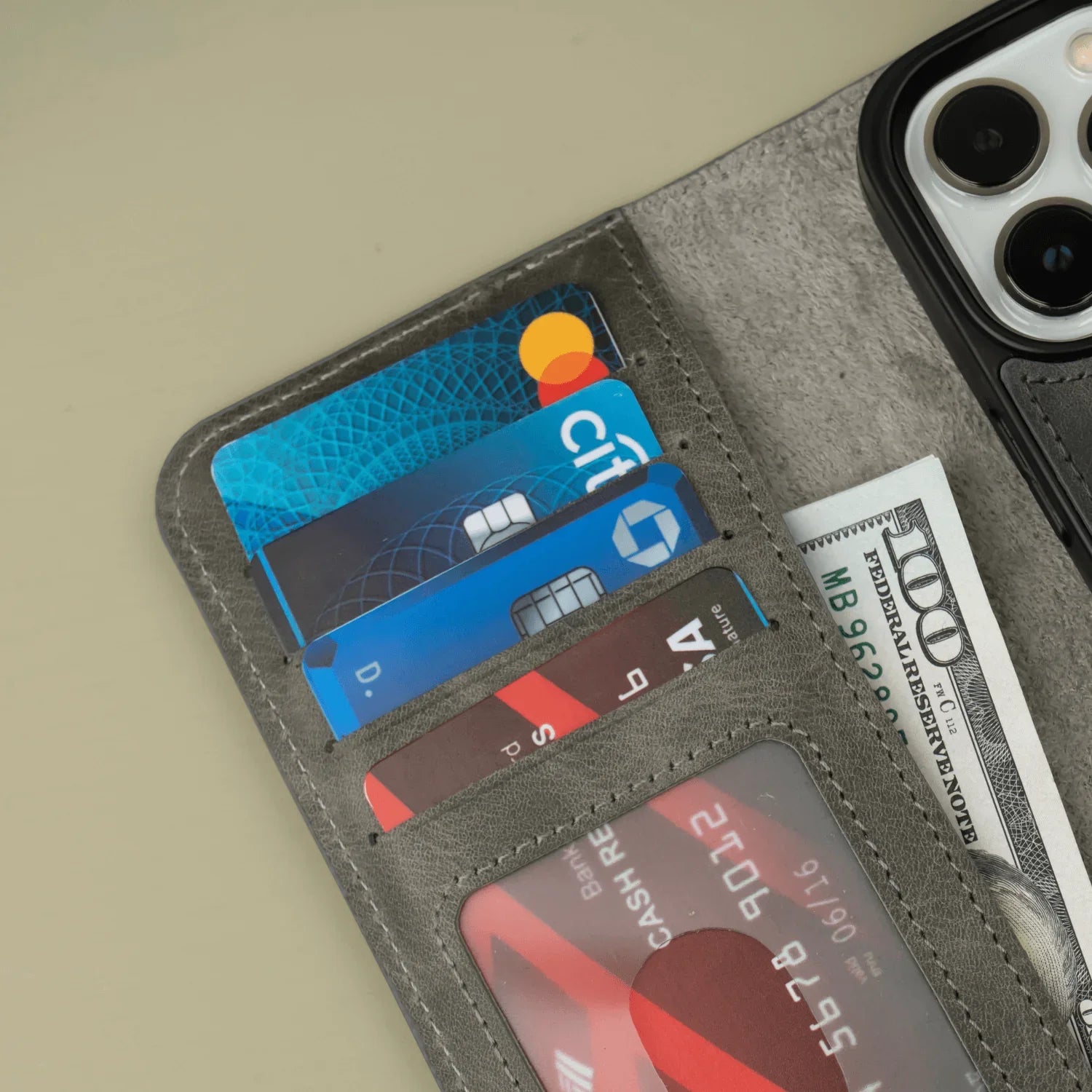 Grey Leather iPhone 16 Series Wallet Case - LEATHERE