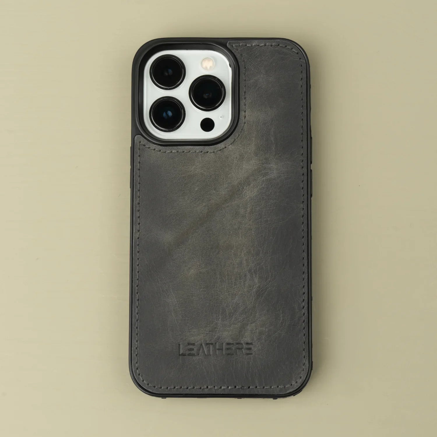 Grey Leather iPhone 16 Series Wallet Case - LEATHERE