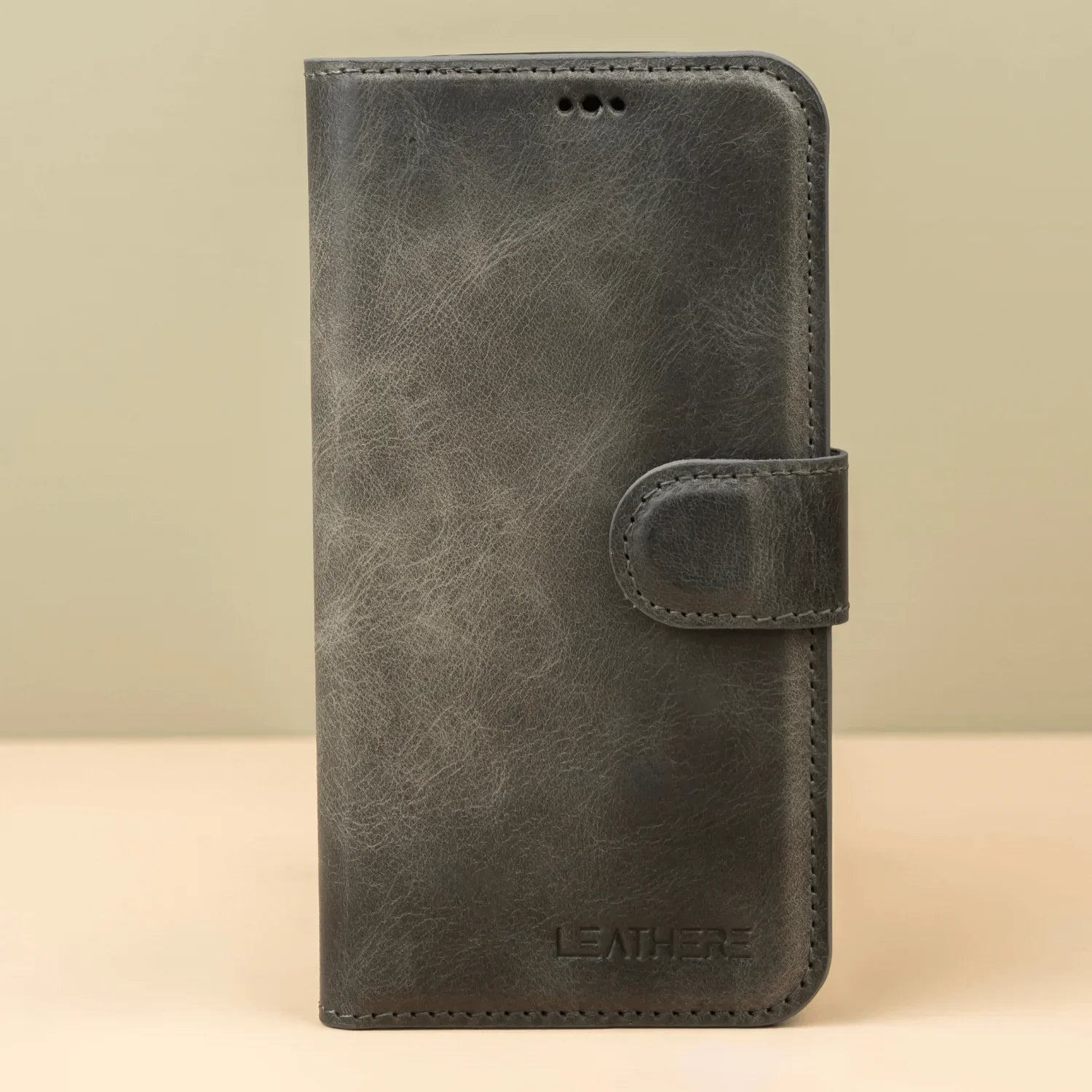 Grey Leather iPhone 16 Series Wallet Case - LEATHERE